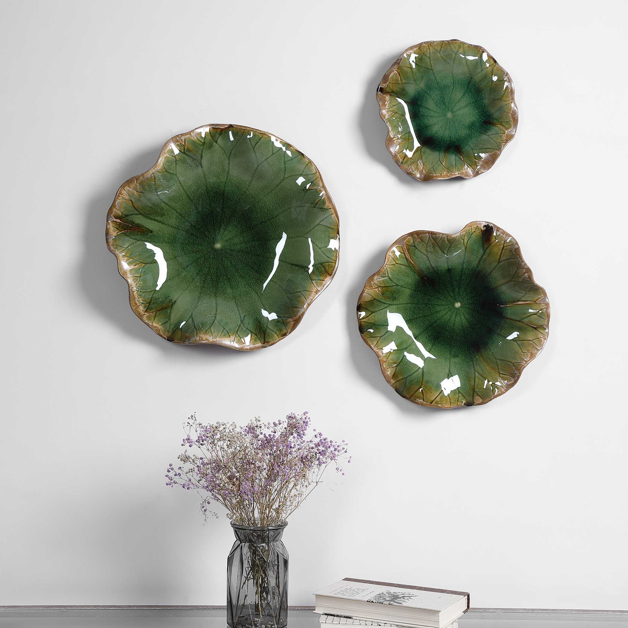 Abella Green Ceramic Wall Decor - Set of 3 - Image 2