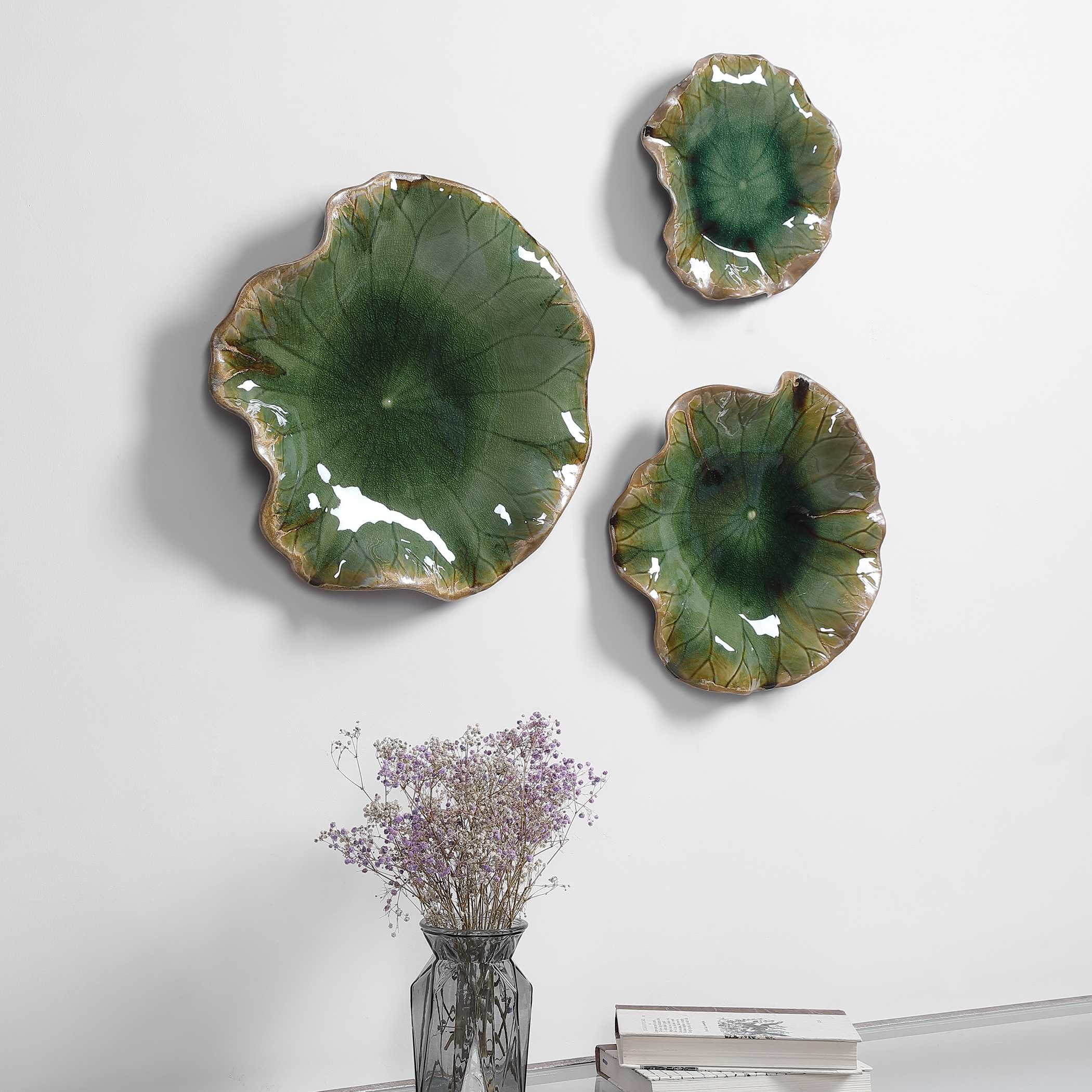 Abella Green Ceramic Wall Decor - Set of 3 - Image 3