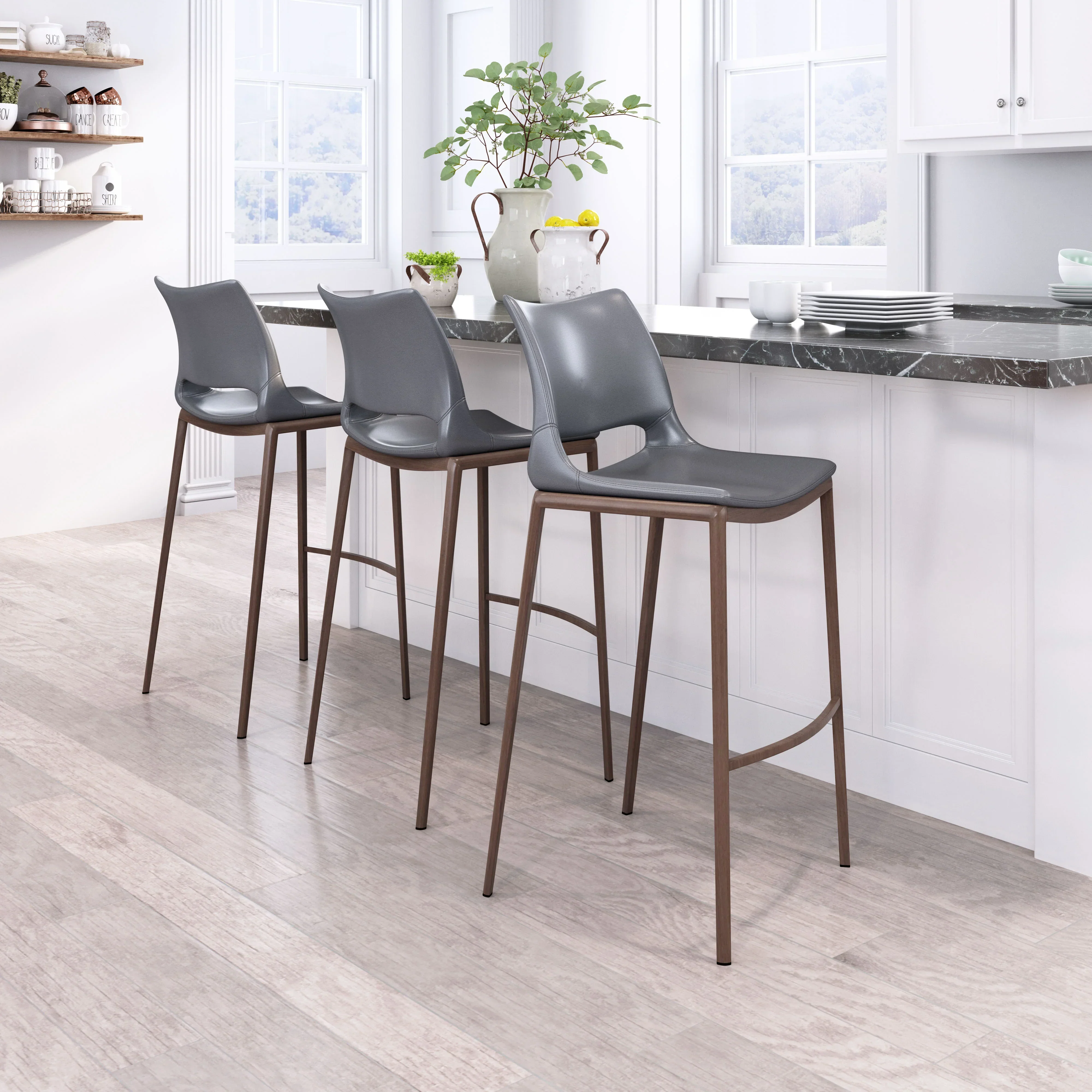 Ace Barstool (Set of 2) Dark Gray & Walnut - Image 3