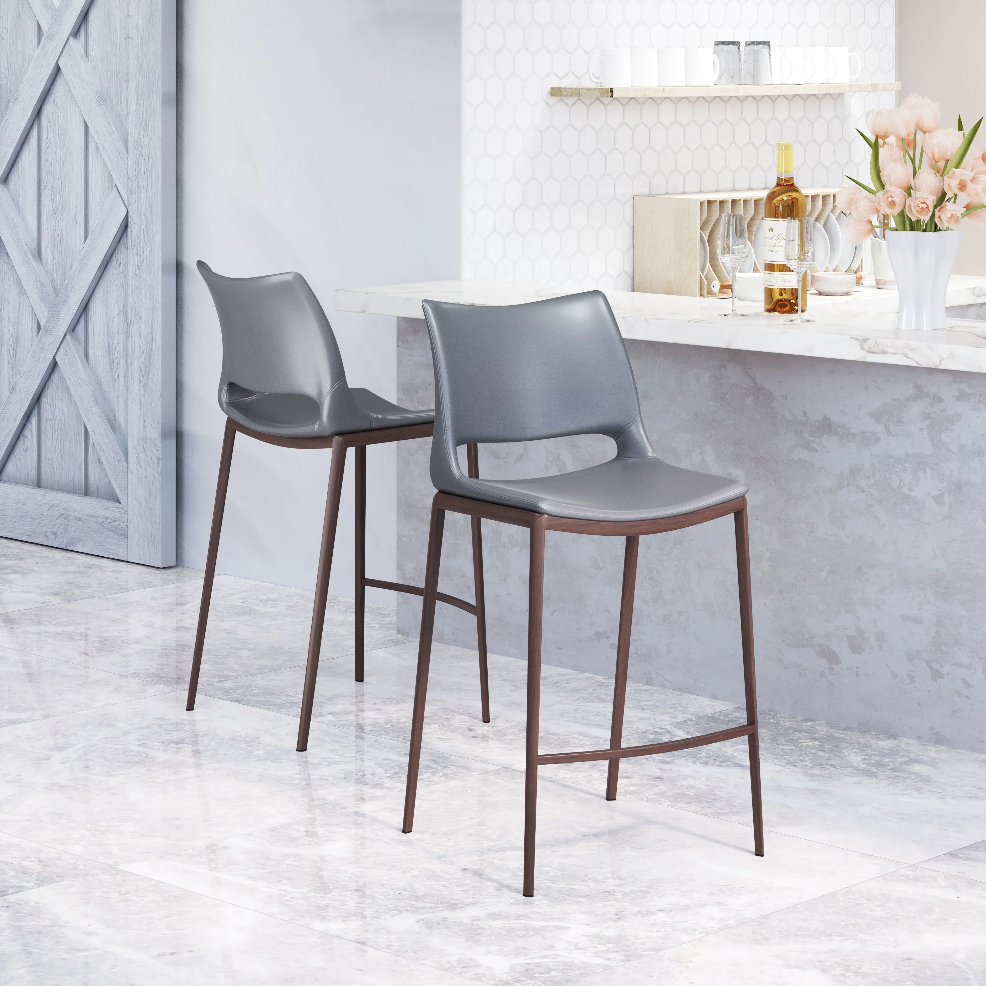 Ace Counter Stool (Set of 2) Dark Gray & Walnut - Image 2