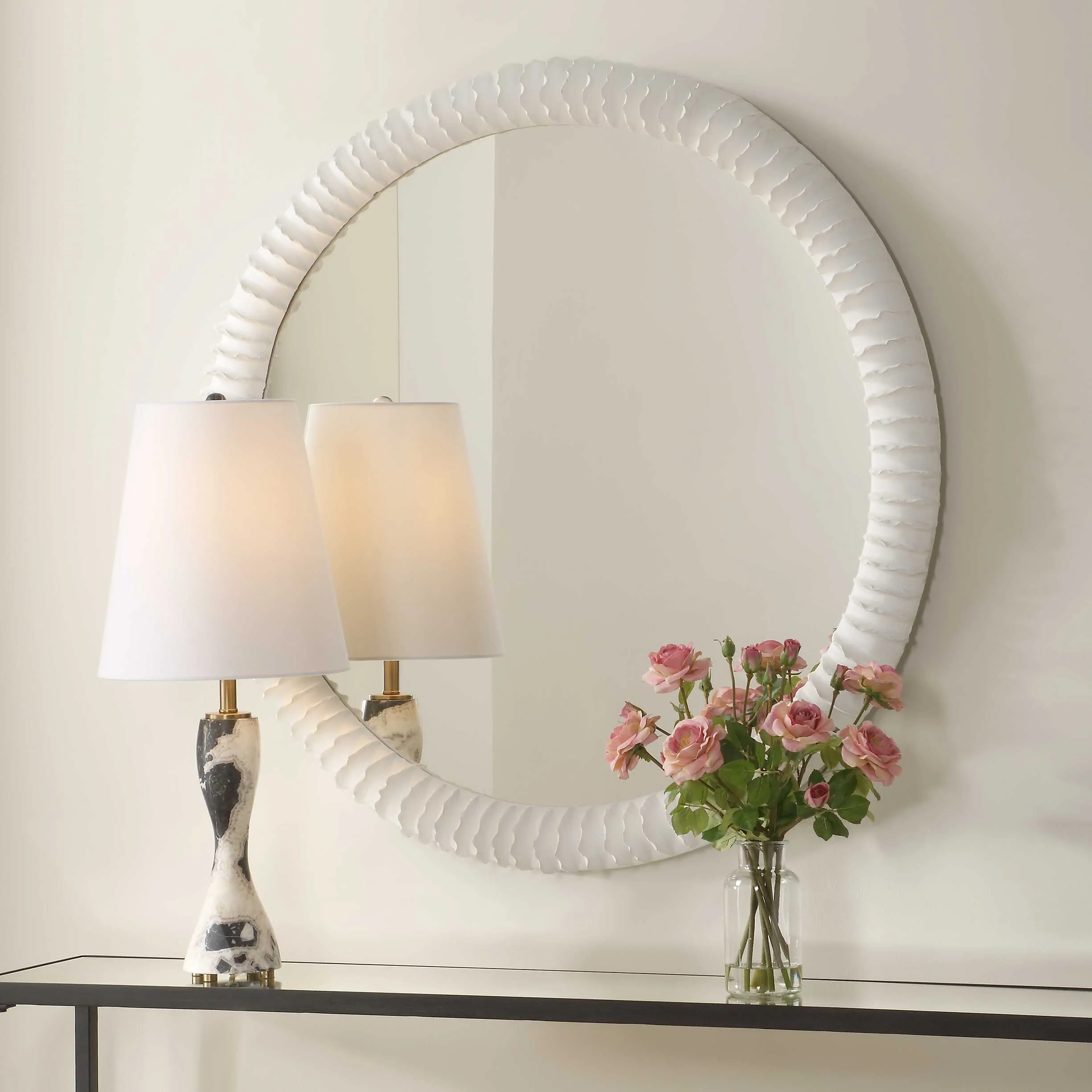 Akiko White Round Mirror - Image 3