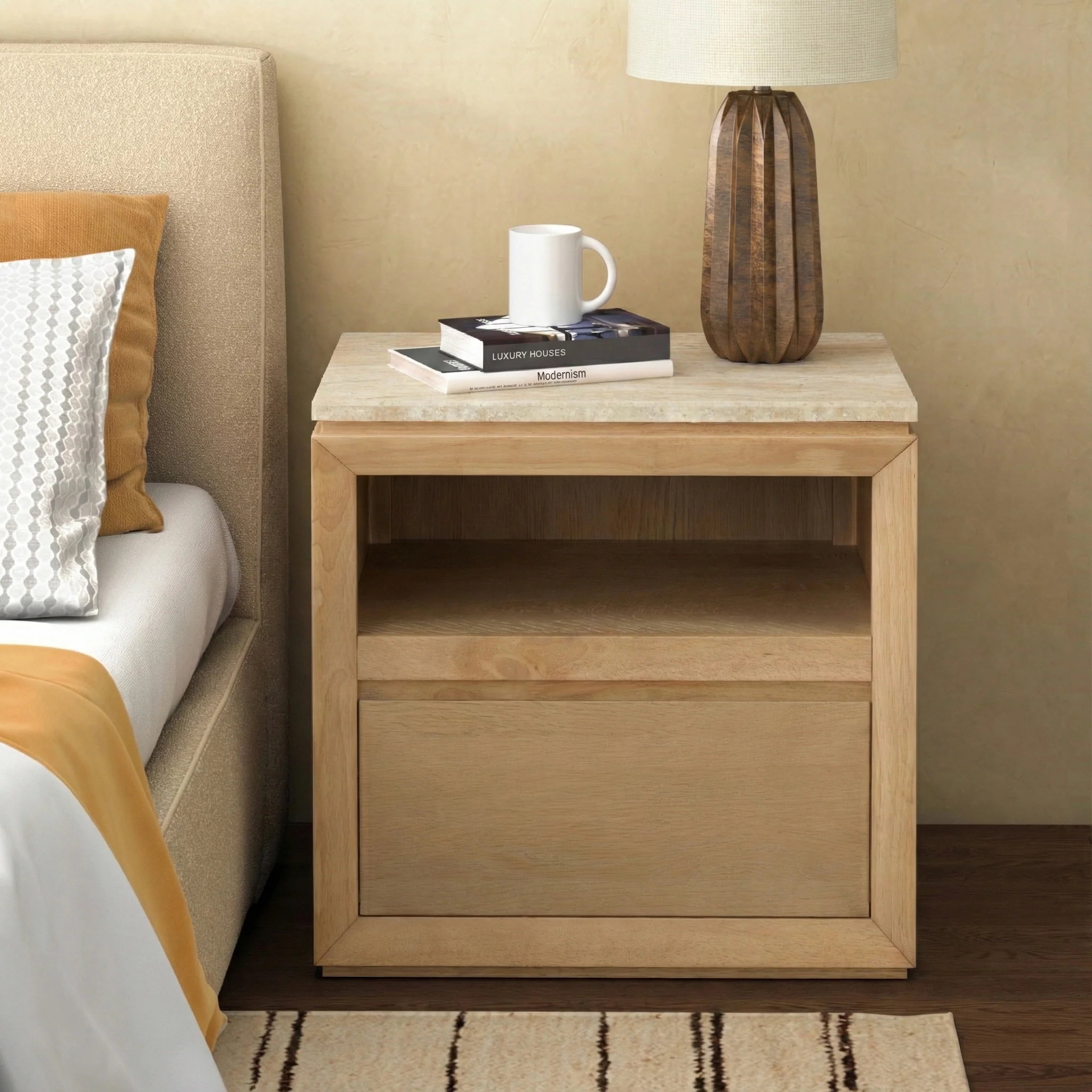 Alaura Travertine Top Nightstand - Image 9