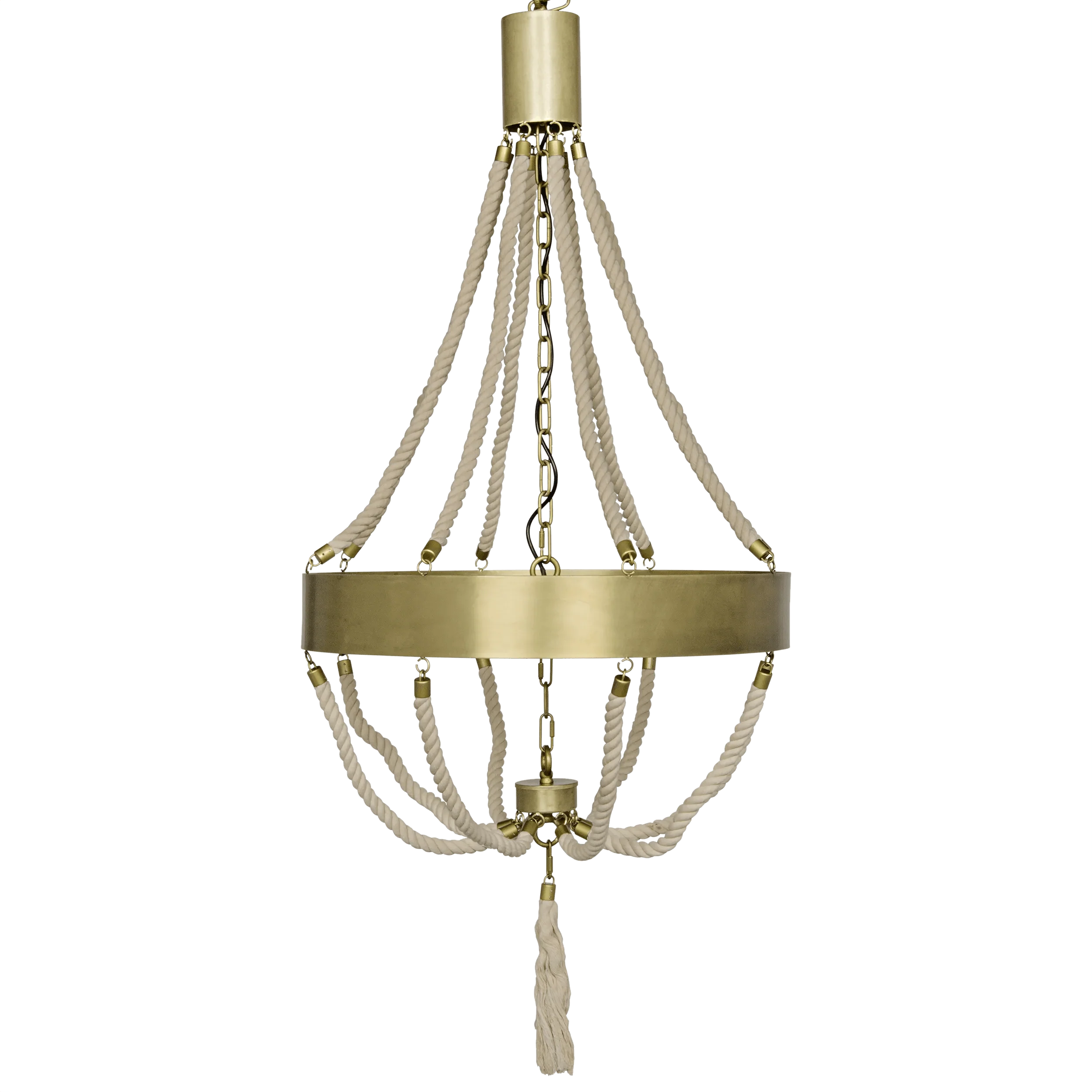Alec Chandelier, Antique Brass and Rope