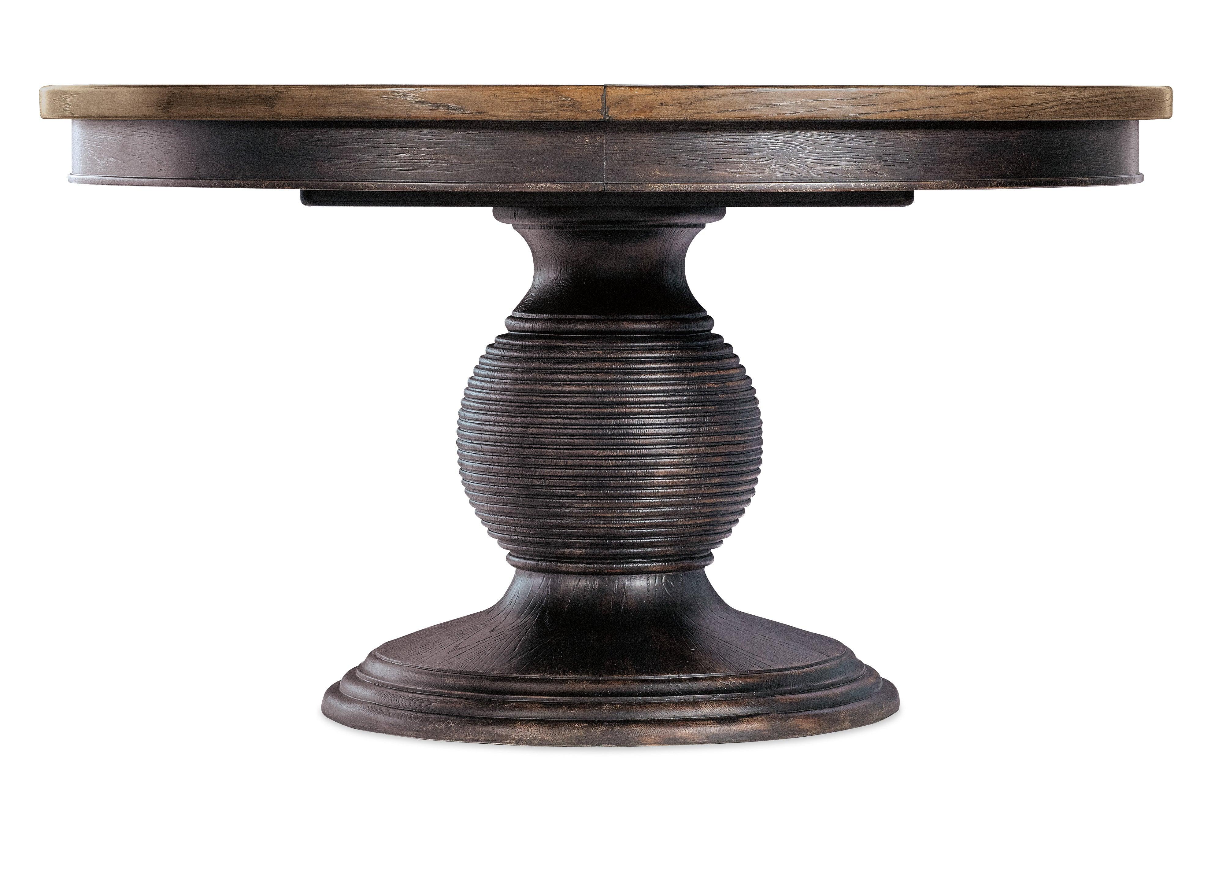 Americana Round Pedestal Dining Table w/1-22in leaf - Molasses - Image 3
