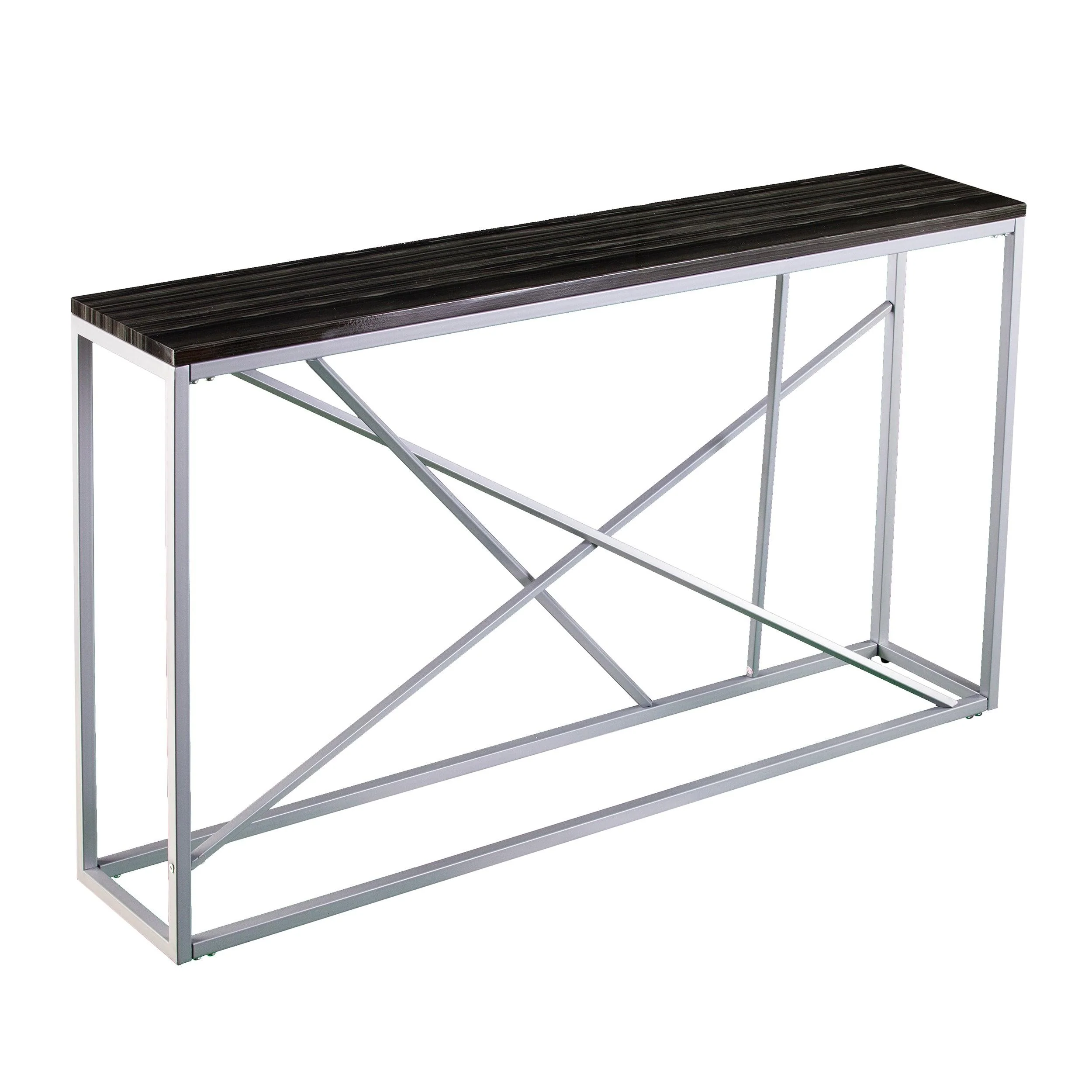 Arendal Faux Stone Skinny Console Table - Silver