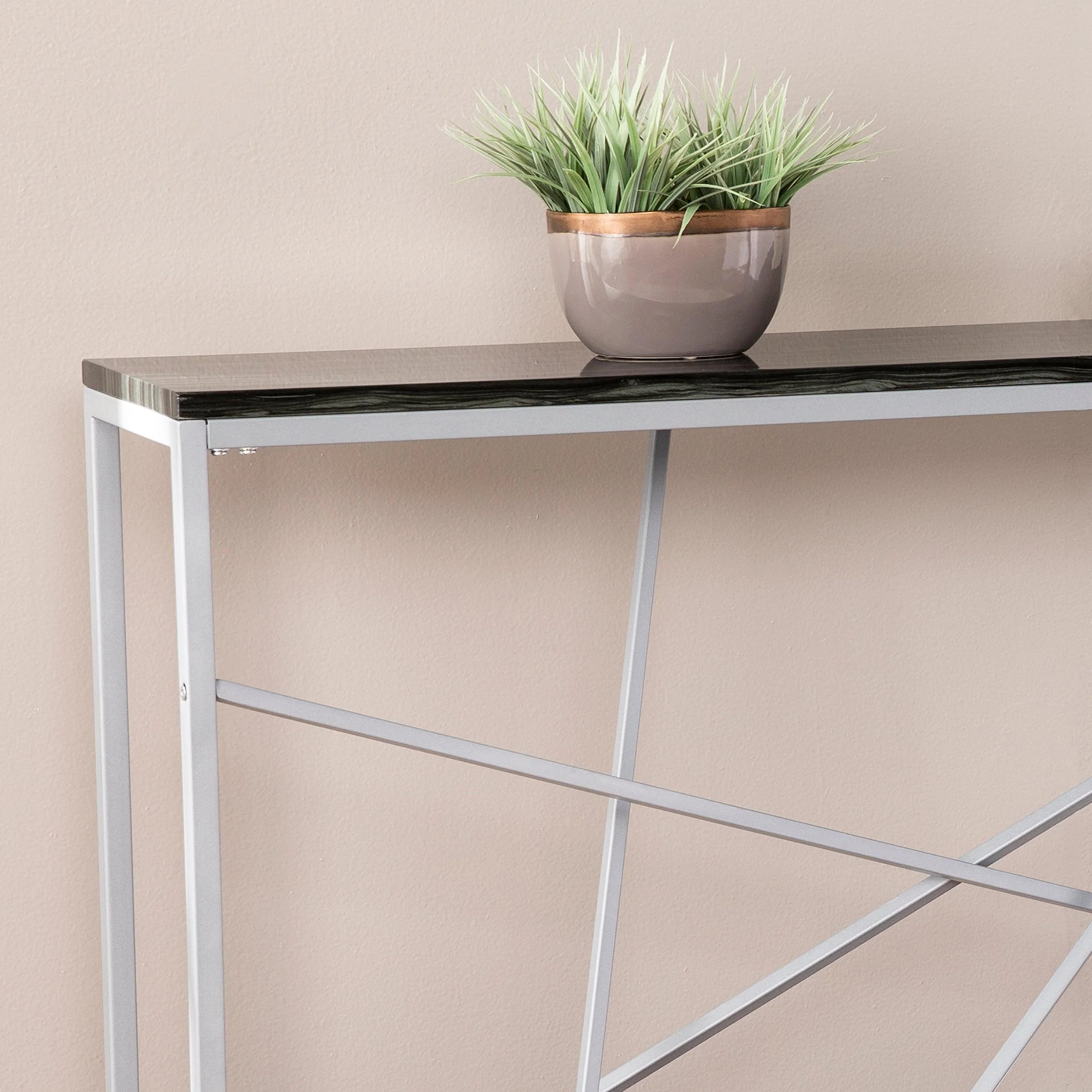Arendal Faux Stone Skinny Console Table - Silver - Image 6