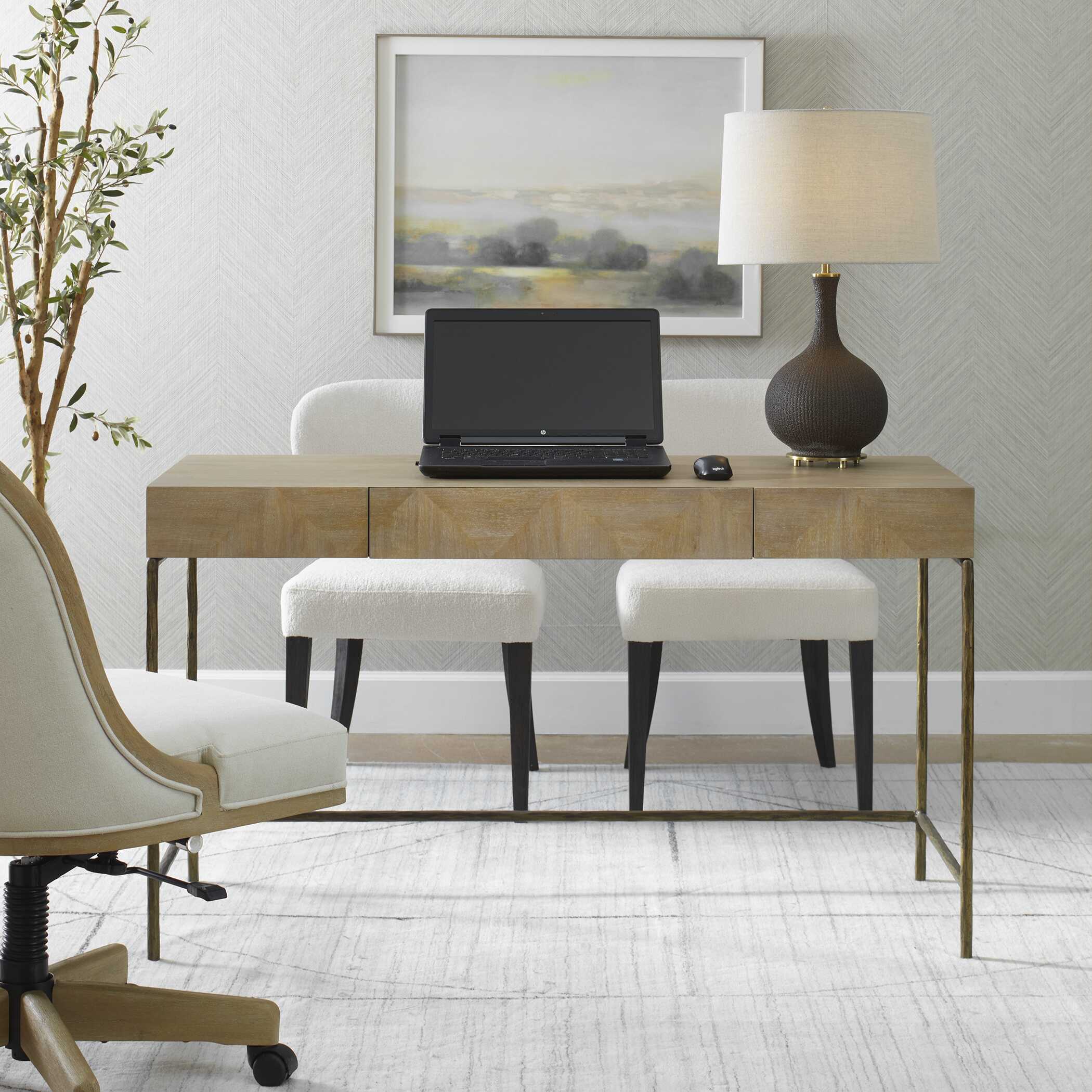 Aristotle Natuiral Wood Modern Desk - Image 2