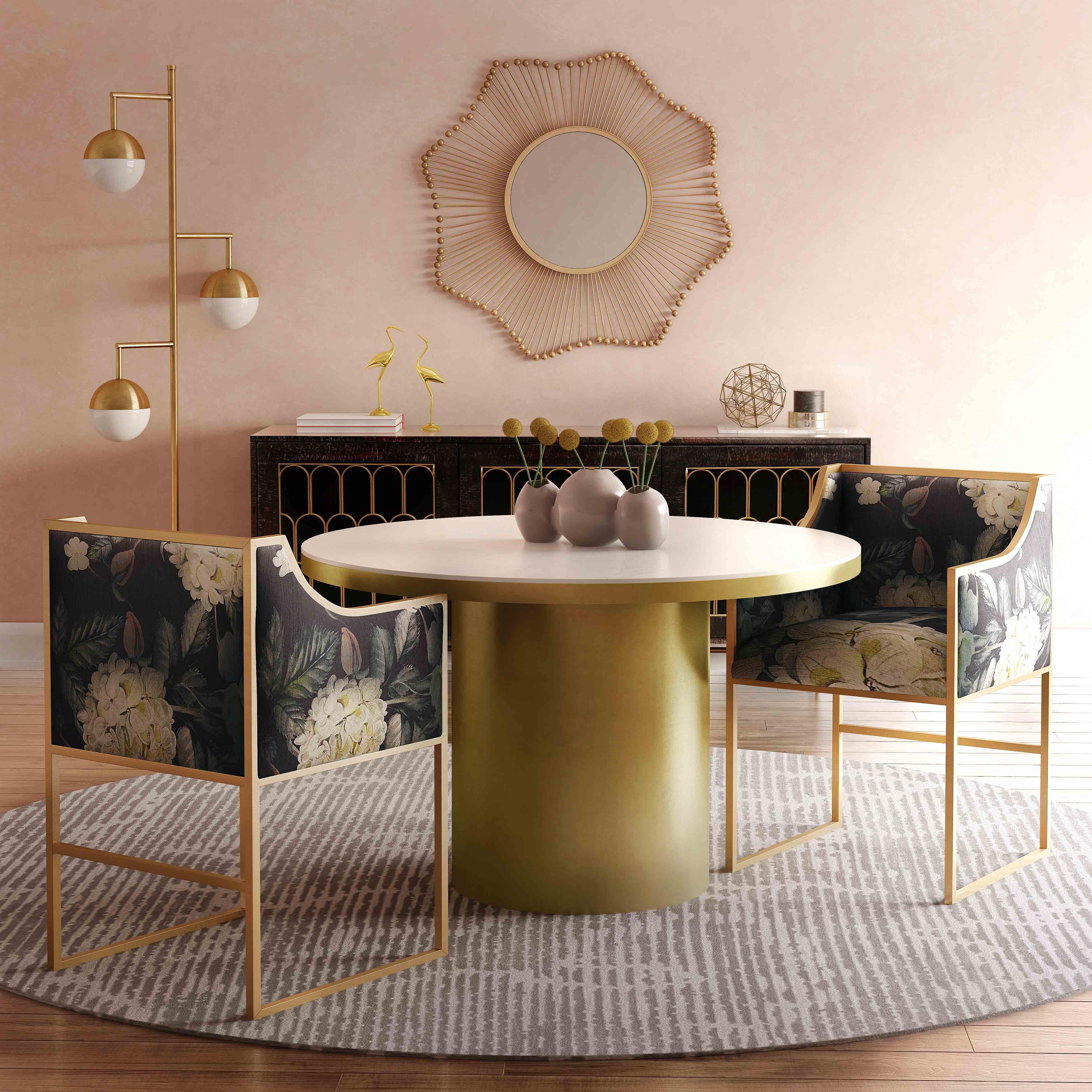 Atara Floral Velvet Gold Chair - Image 2