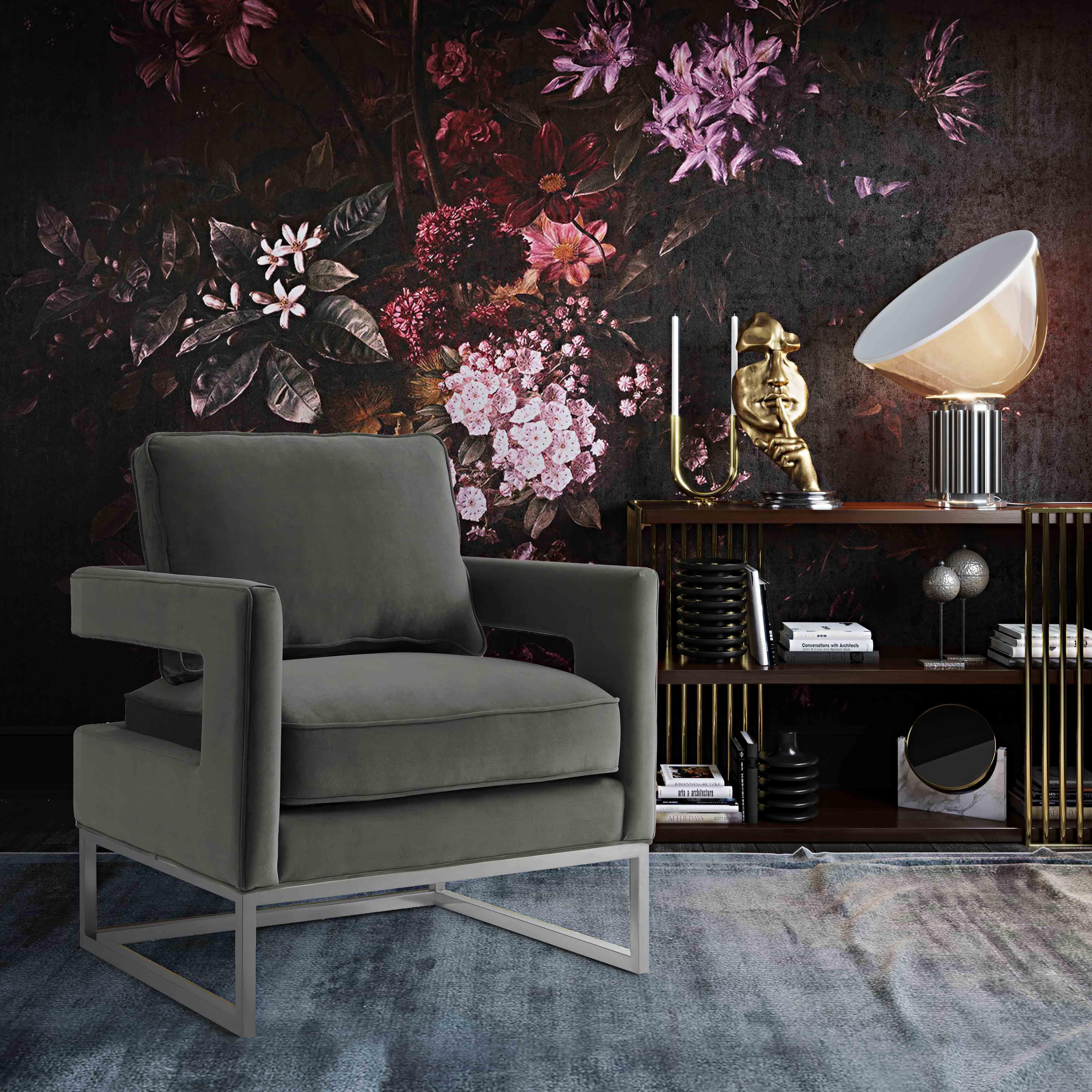 Avery Grey Velvet Chair - Silver Frame - Image 2