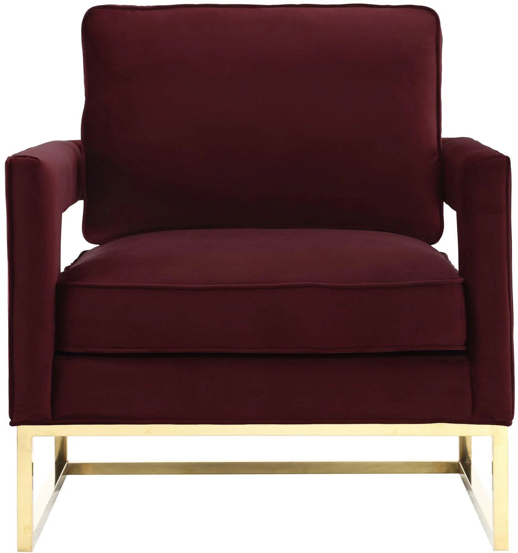 Avery Maroon Velvet Chair With Polished Gold Base - Image 3