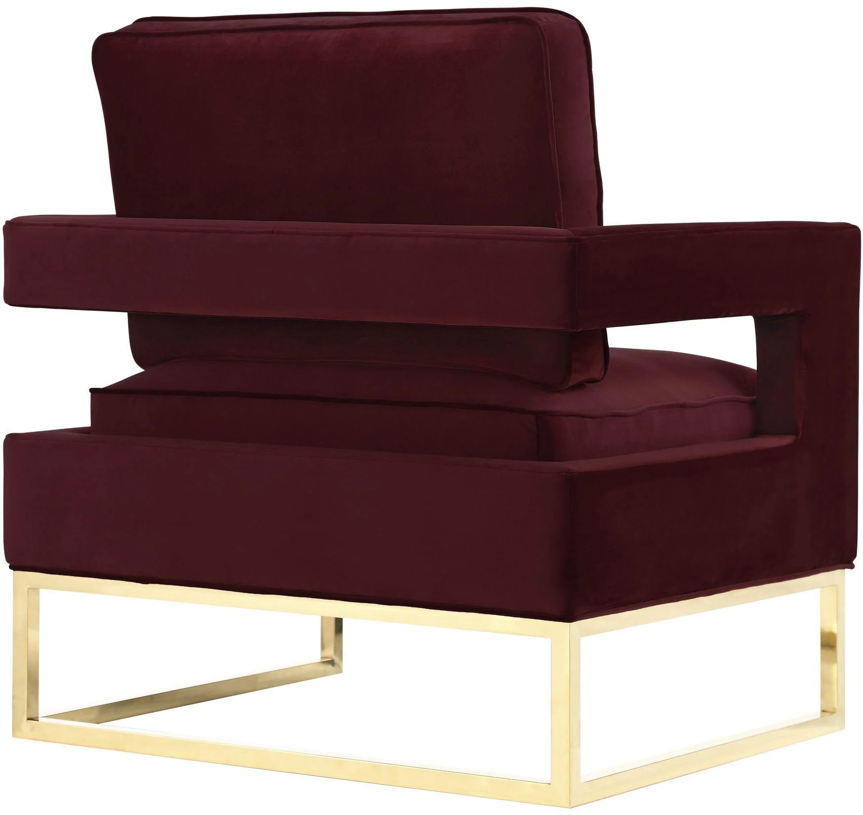 Avery Maroon Velvet Chair With Polished Gold Base - Image 4