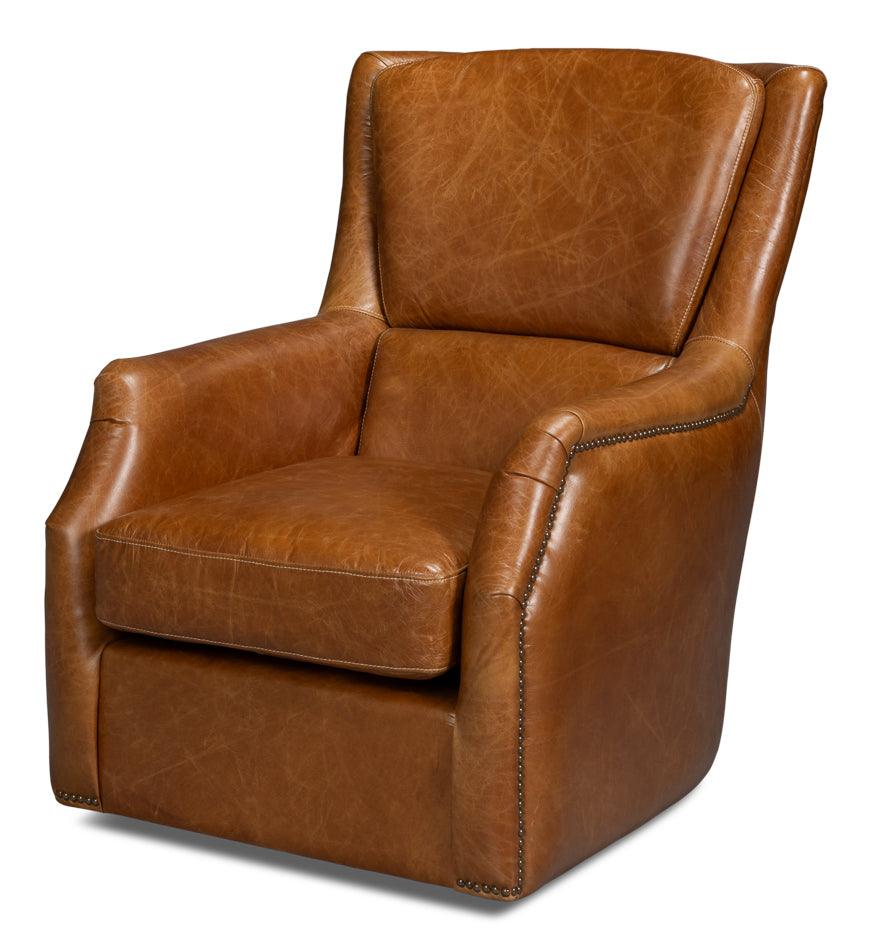Baker Leather Swivel Chair
