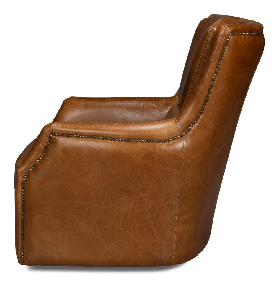 Baker Leather Swivel Chair - Image 3