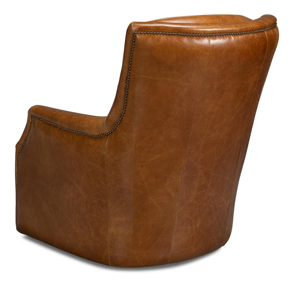 Baker Leather Swivel Chair - Image 5