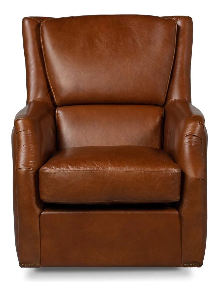 Baker Leather Swivel Chair - Image 3