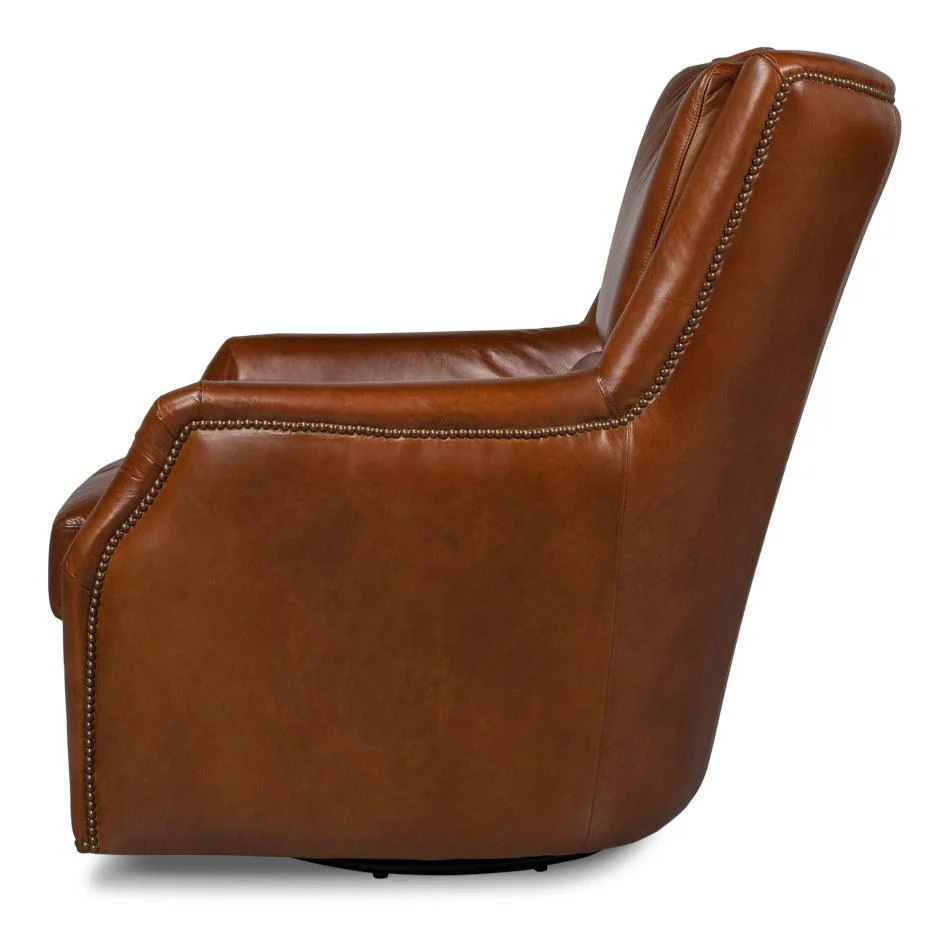 Baker Leather Swivel Chair - Image 4