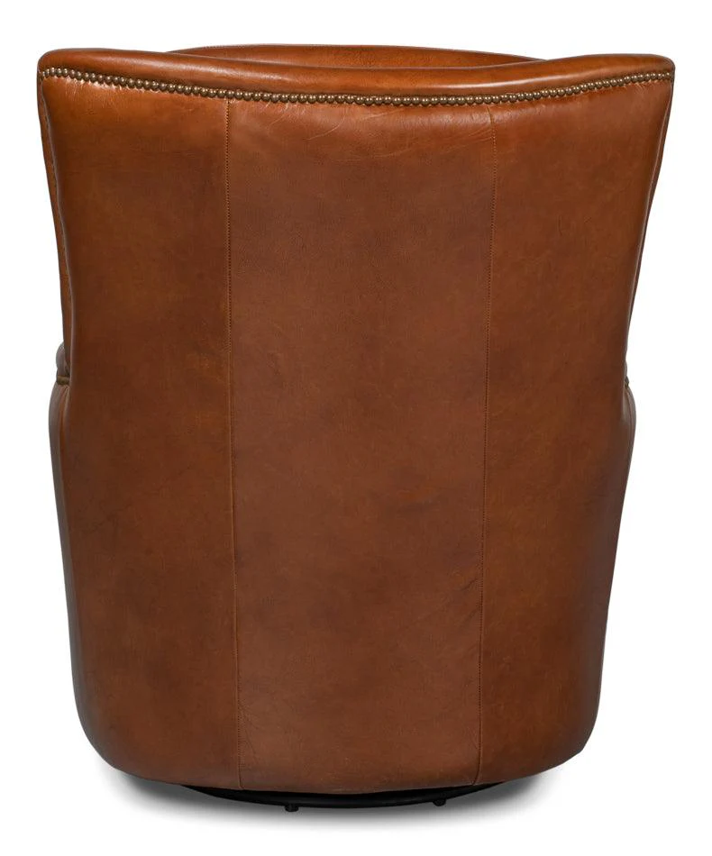 Baker Leather Swivel Chair - Image 5