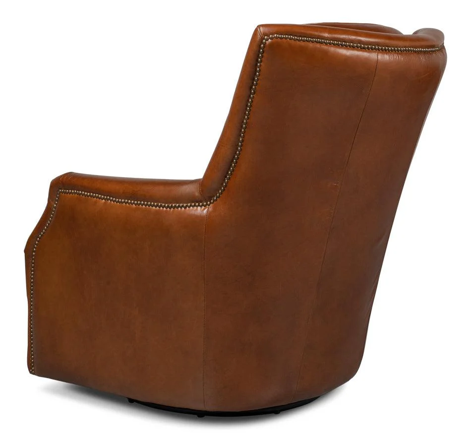 Baker Leather Swivel Chair - Image 6