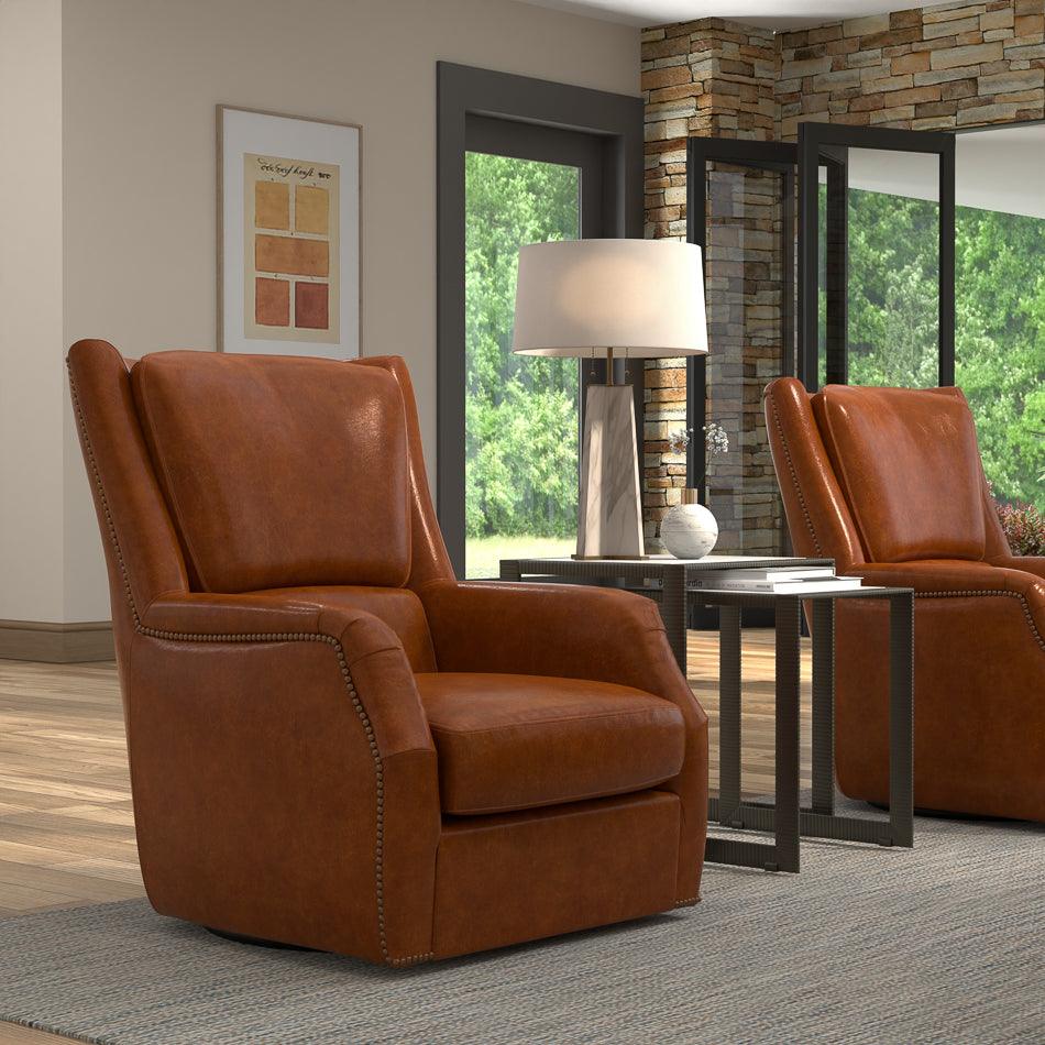 Baker Leather Swivel Chair - Image 7