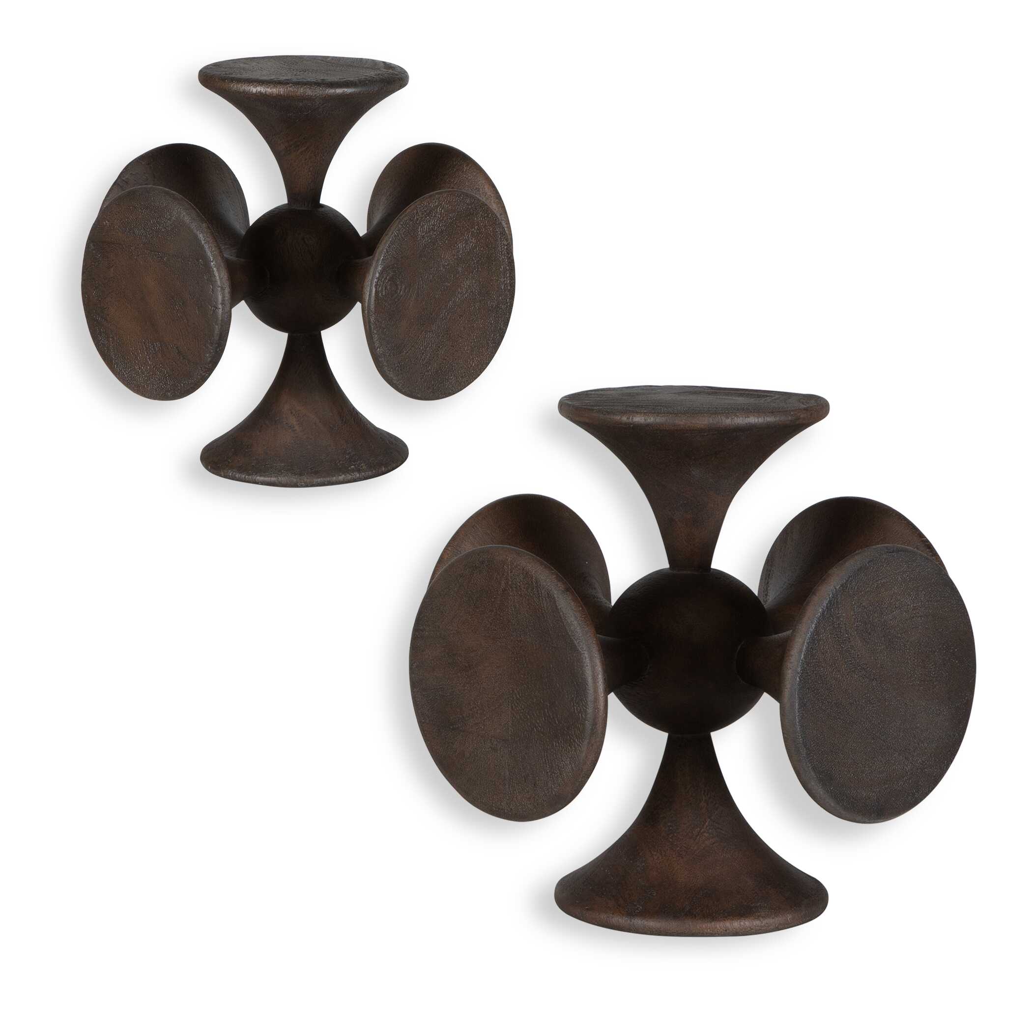 Balanced Harmony Dark Wooden Sculptures - Set of 2