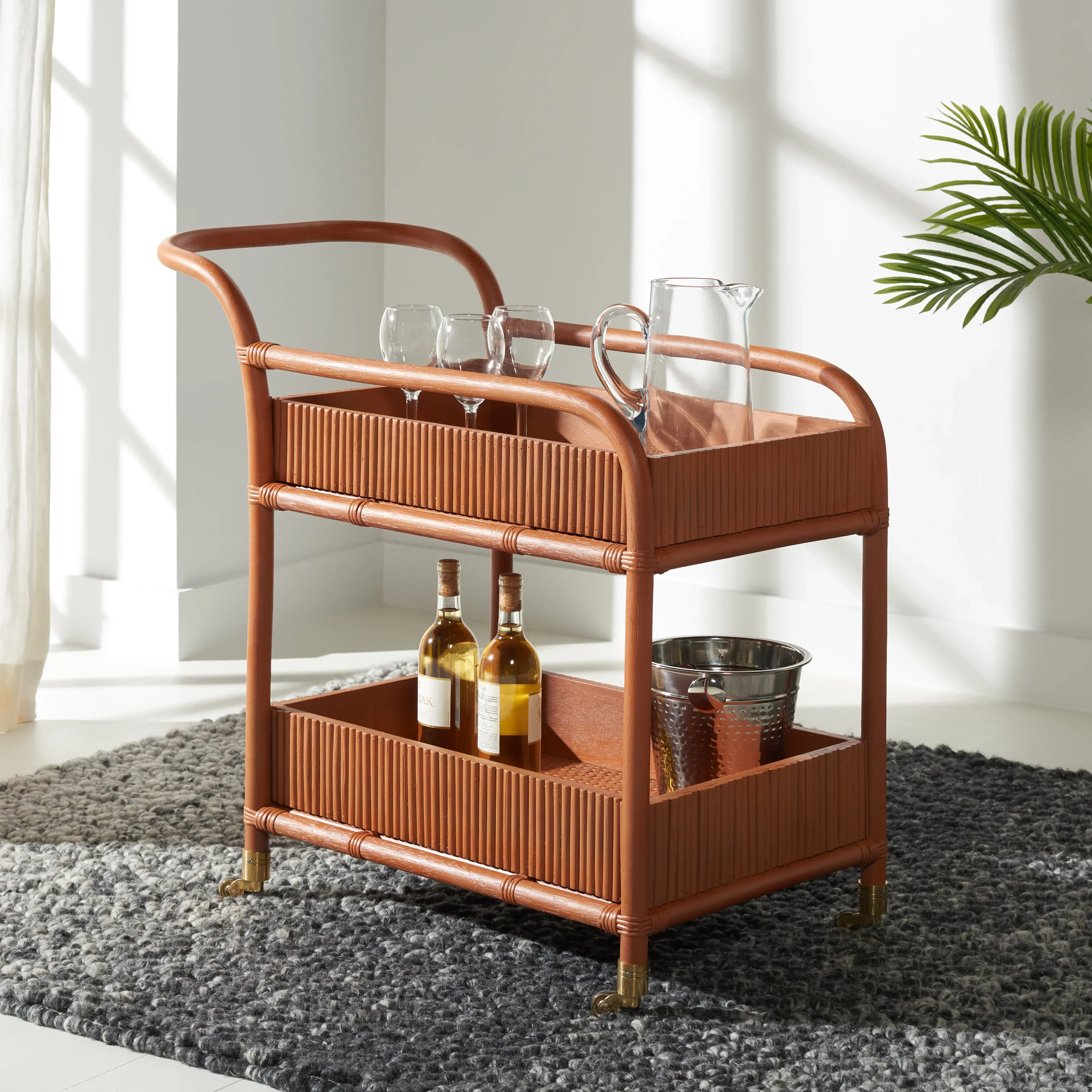 Barnette Rattan Pole Bar Cart - Image 2