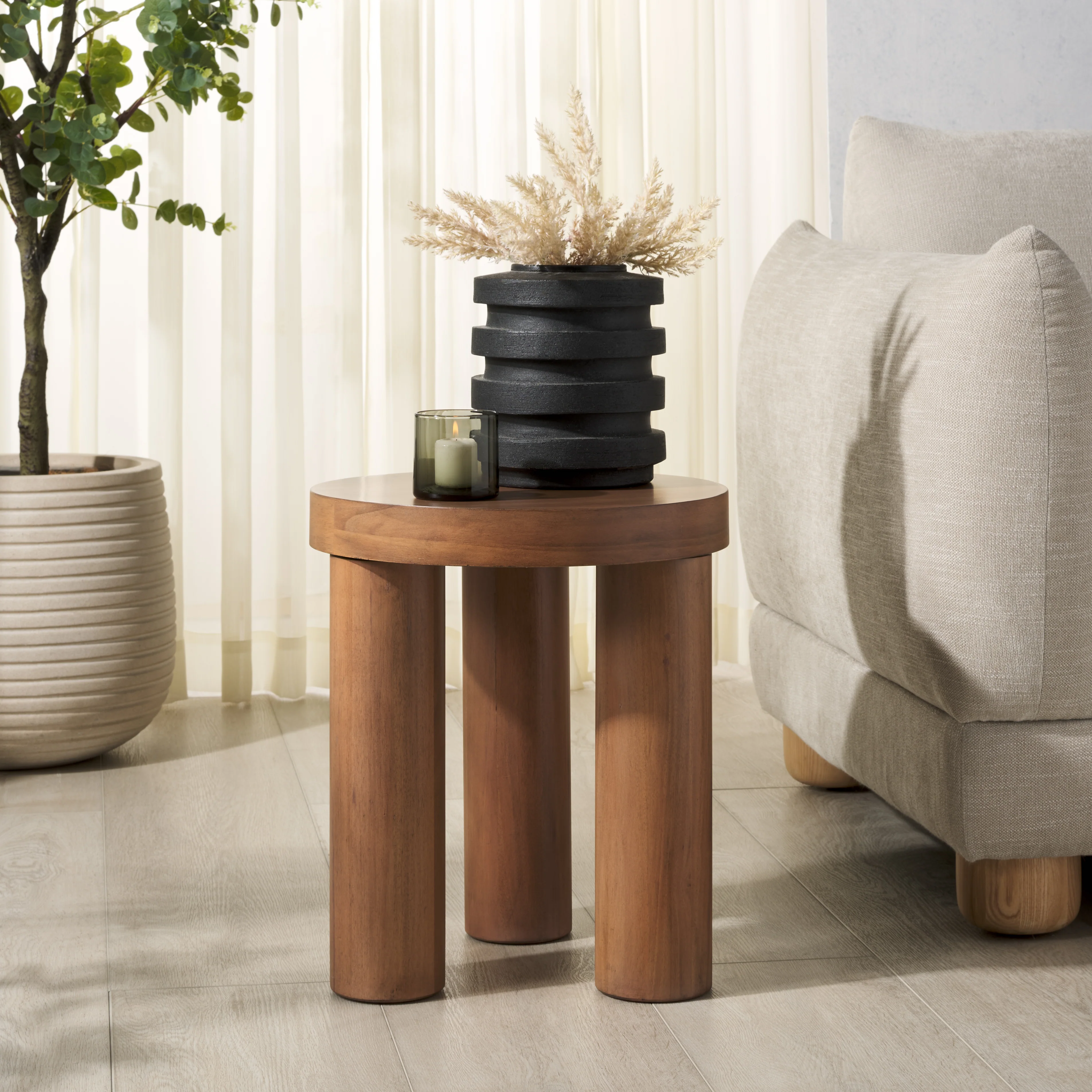 Bary Round 3 Leg Wood Accent Table - Image 2