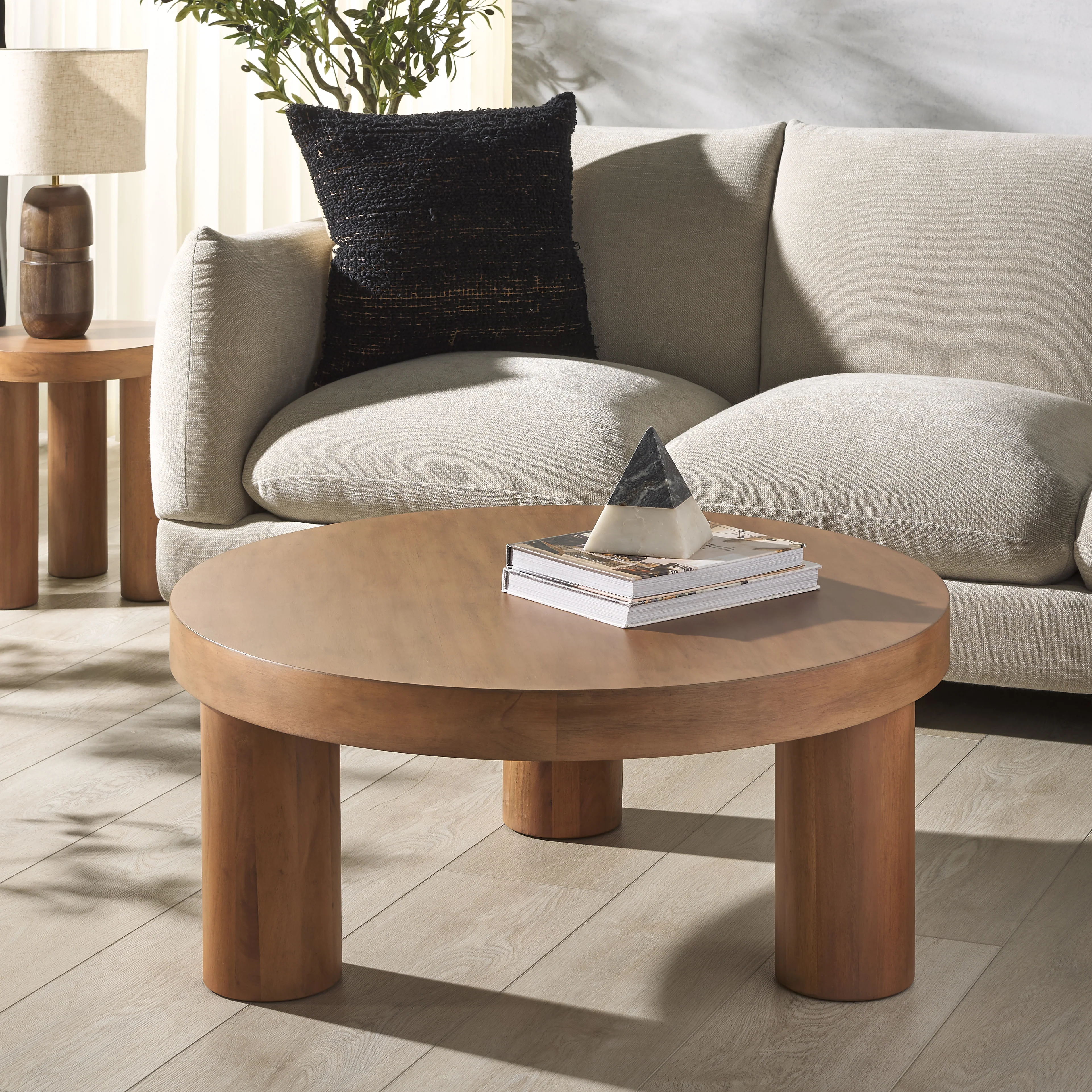 Bary Round 3 Leg Wood Coffee Table - Image 3