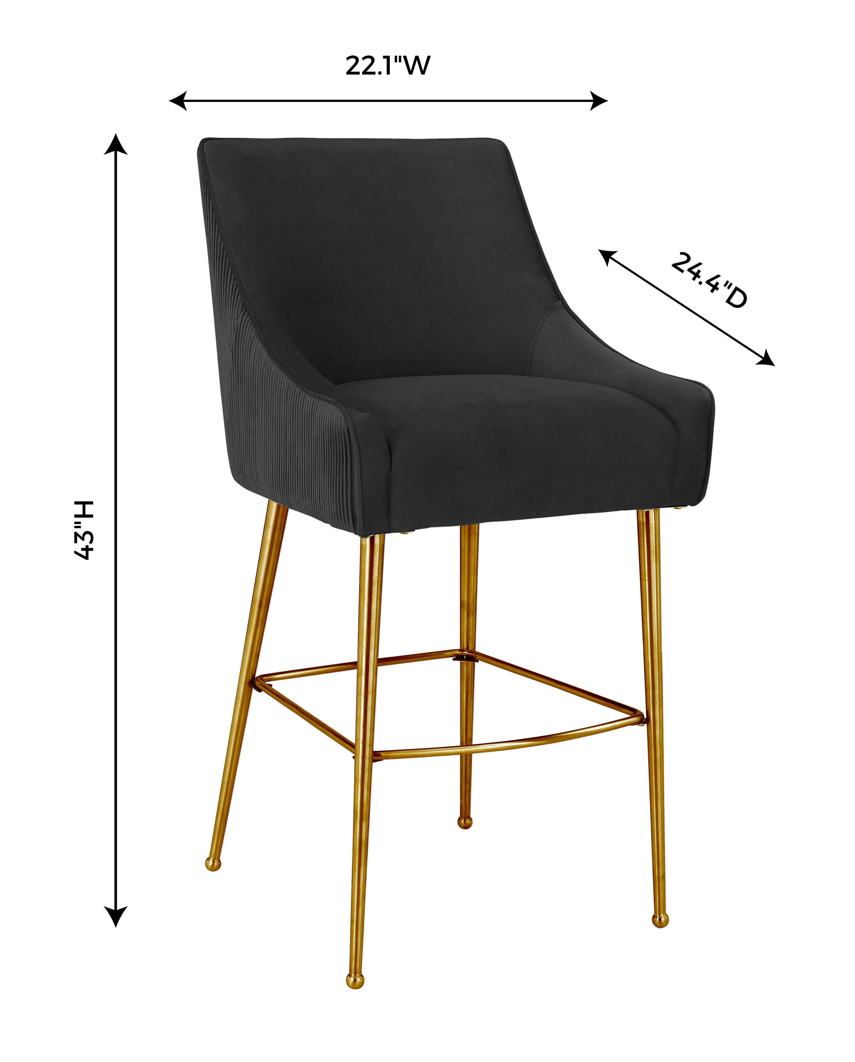 Beatrix Pleated Black Velvet Bar Stool - Image 5