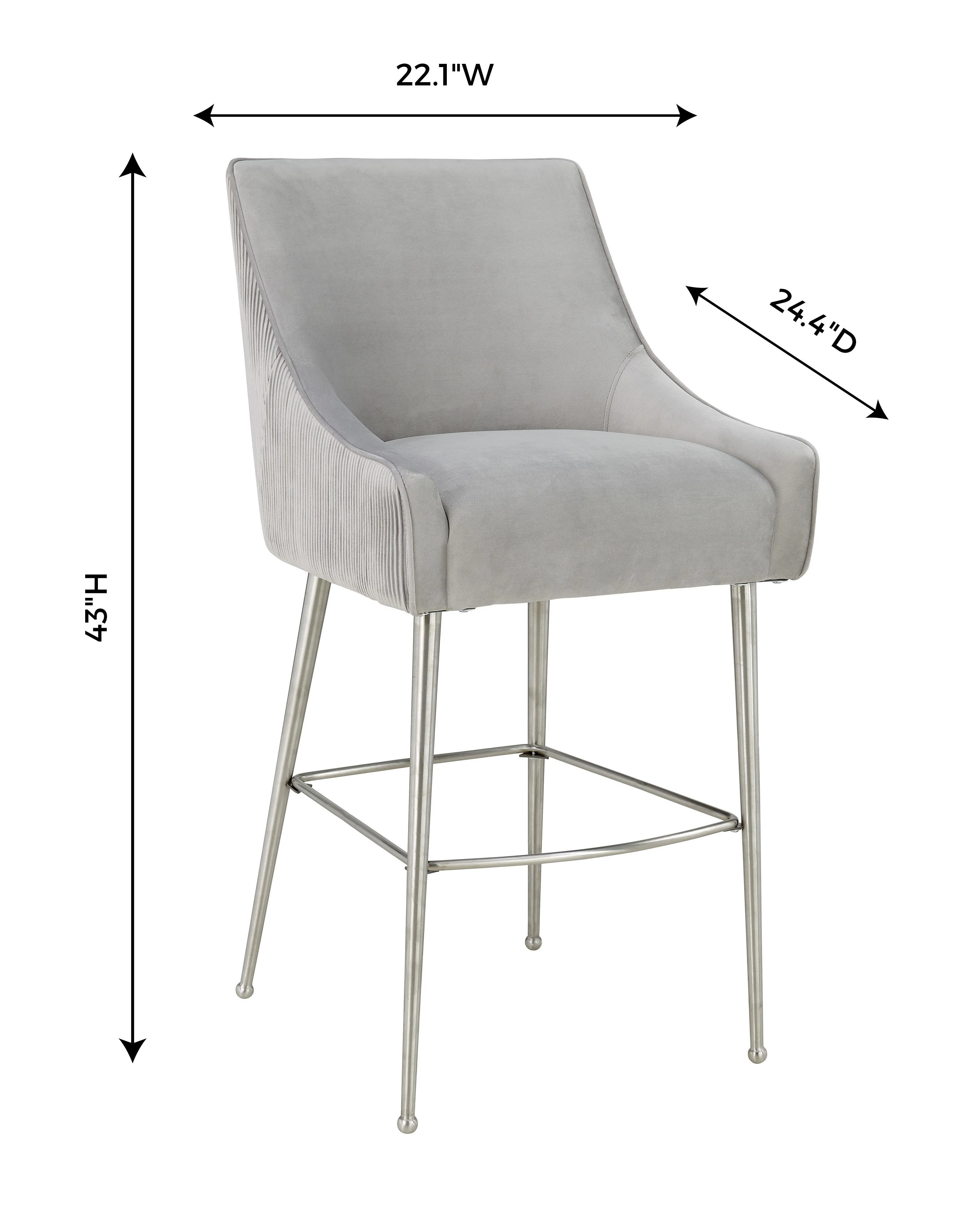 Beatrix Pleated Light Grey Velvet Bar Stool - Image 6