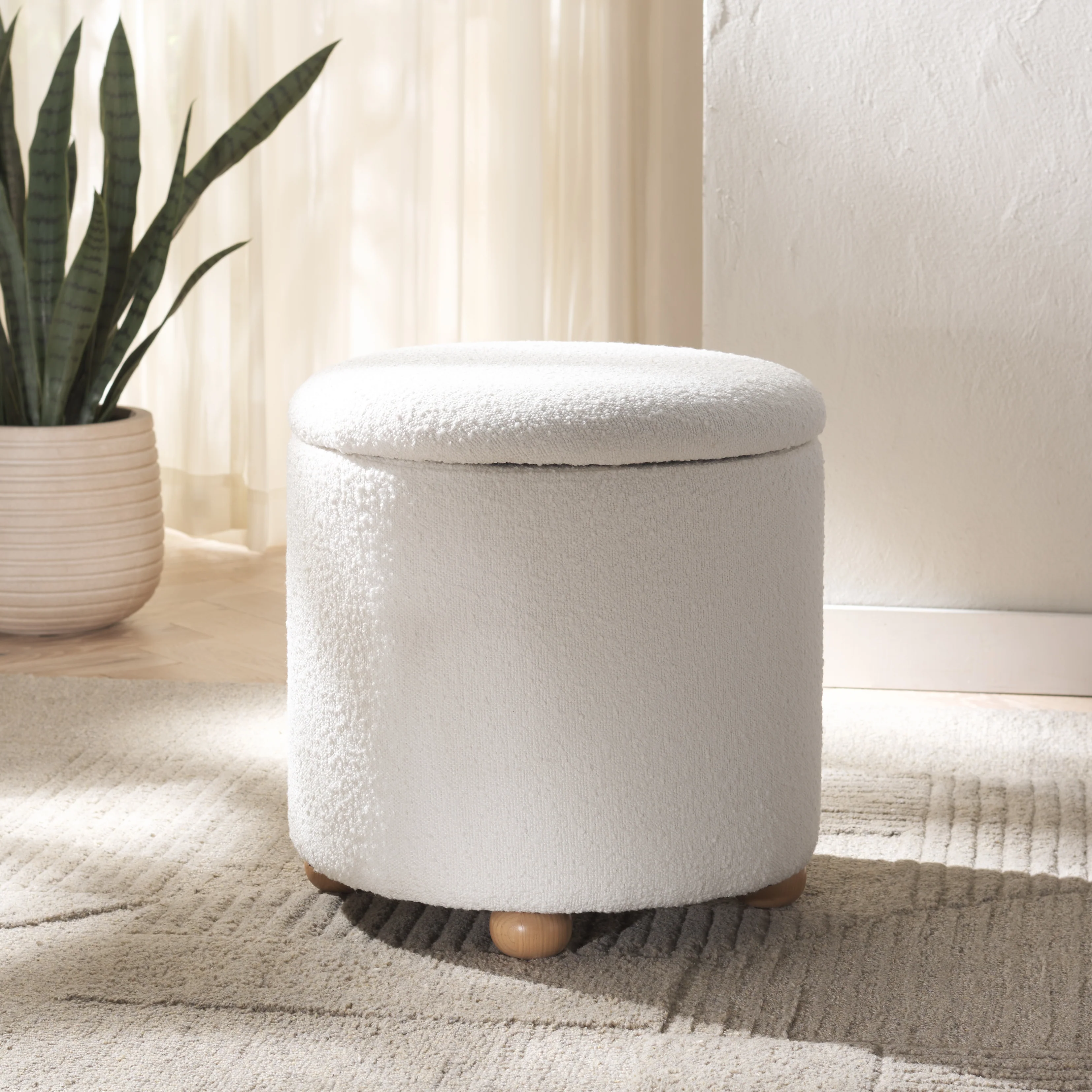 Becka Round Boucle Storage Ottoman - Image 2