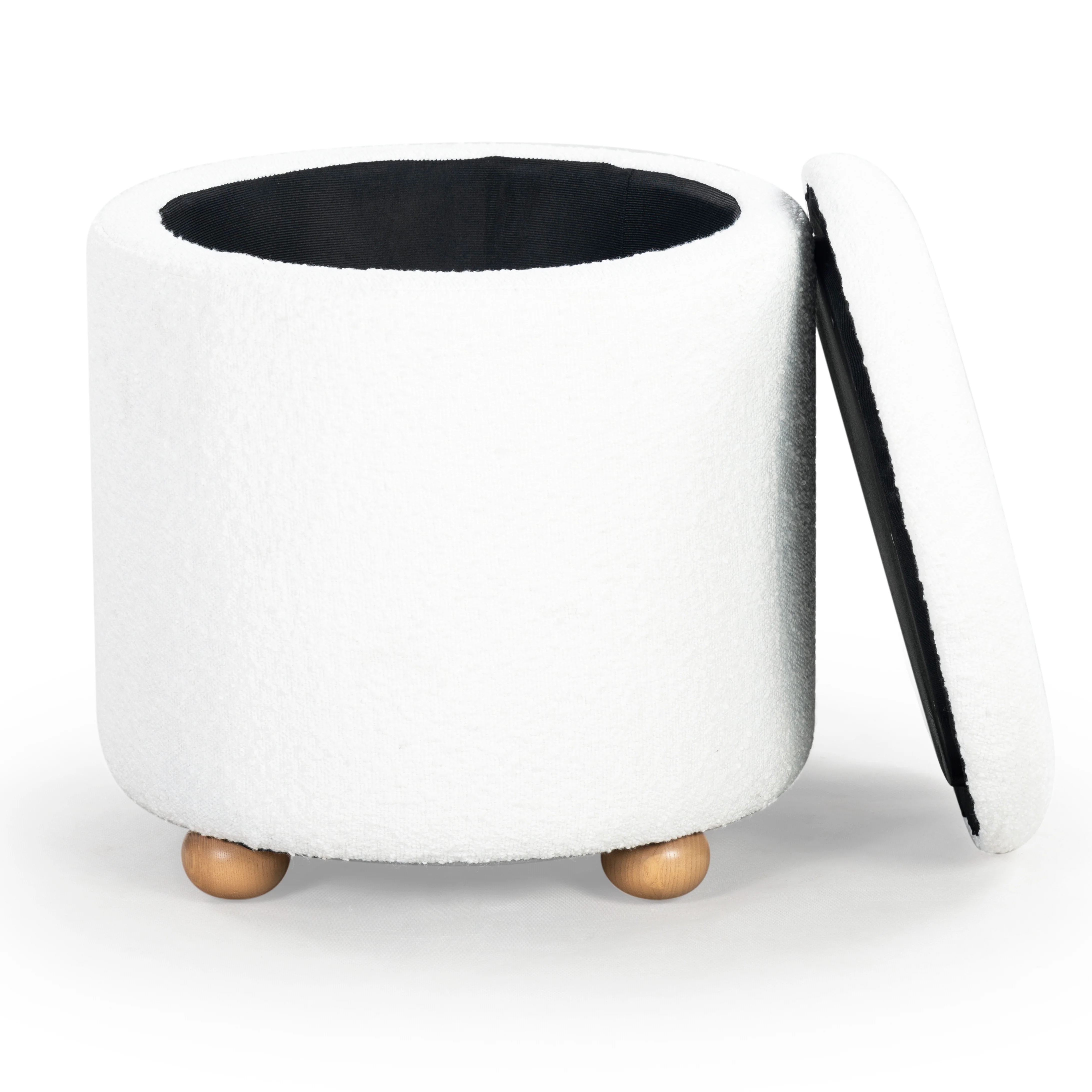 Becka Round Boucle Storage Ottoman - Image 5