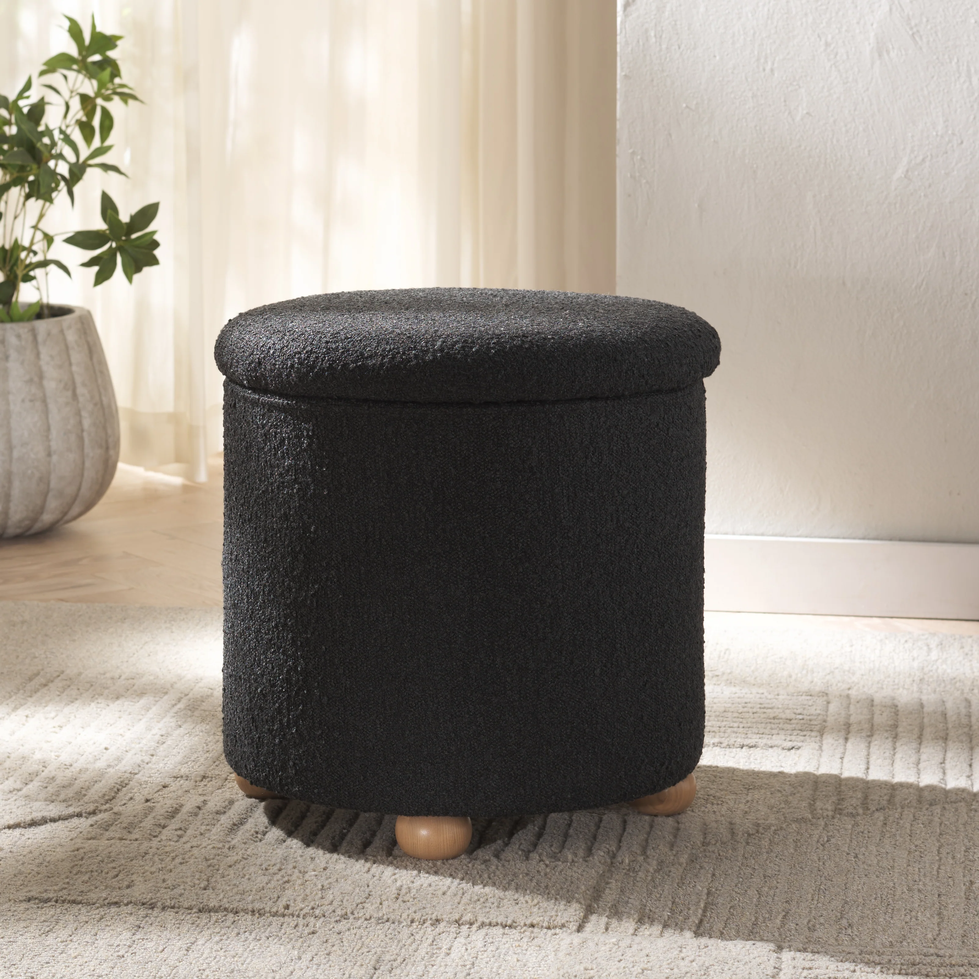 Becka Round Boucle Storage Ottoman - Image 9