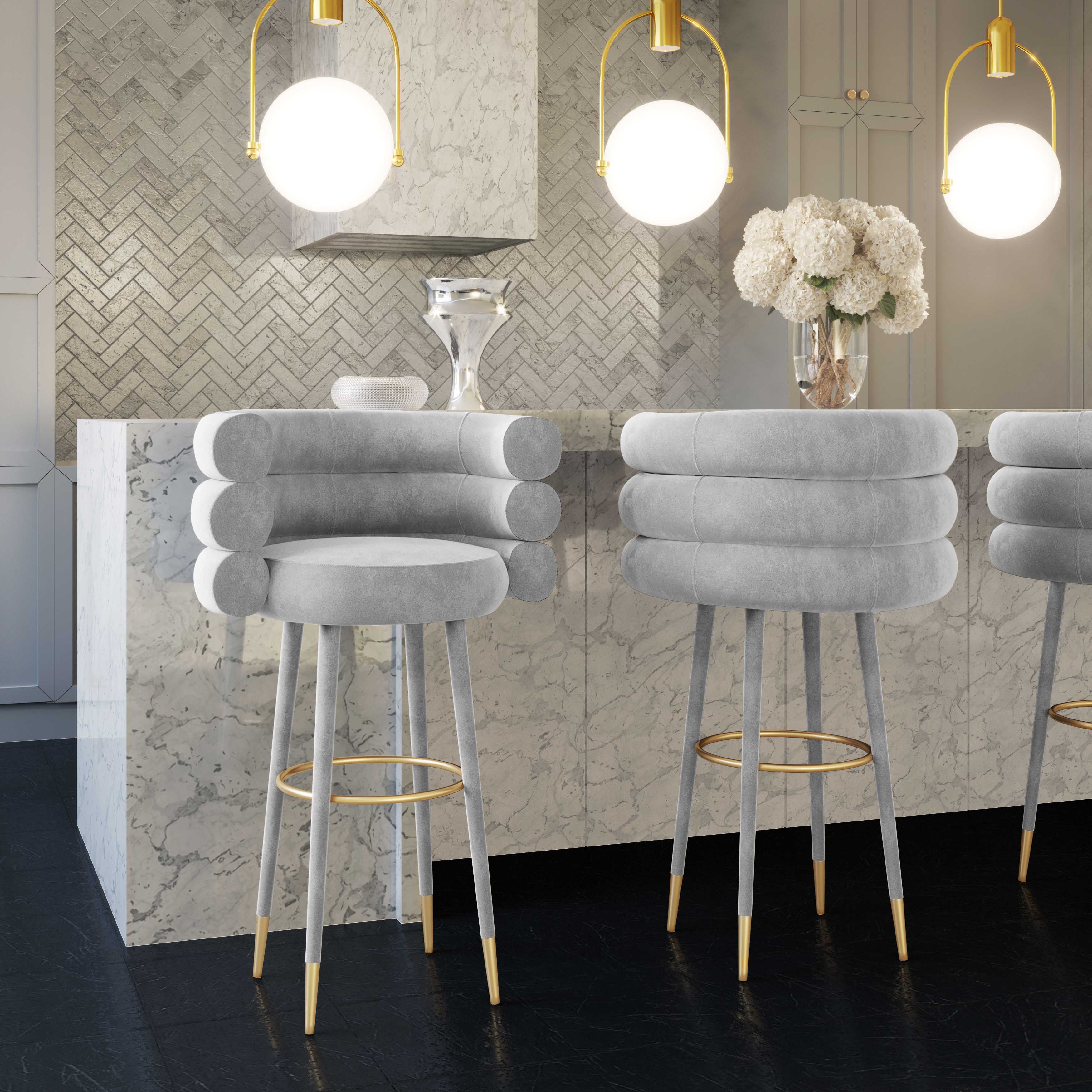 Betty Grey Velvet Barstool - Image 2
