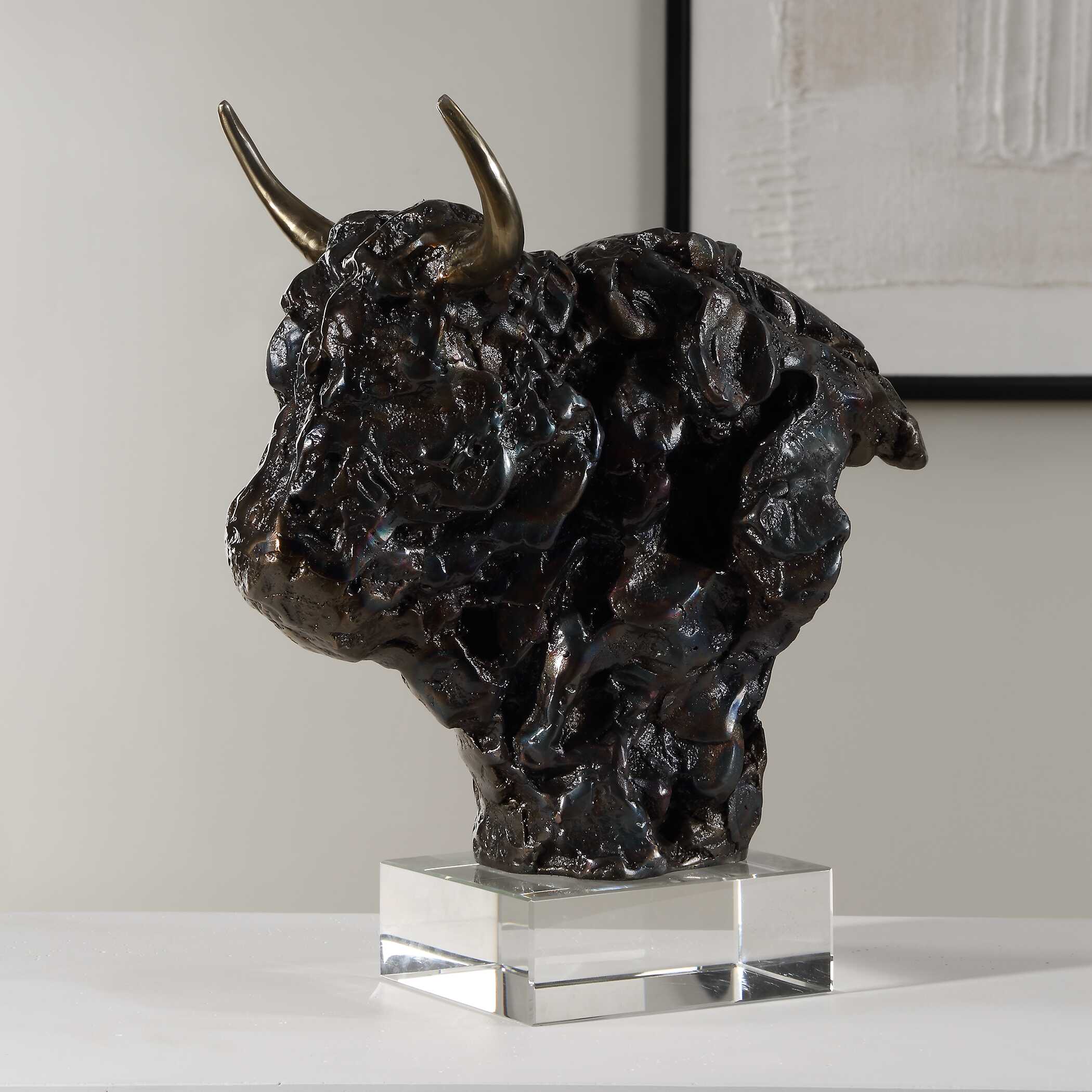 Bison Bust Bronze Sculpture - Image 6