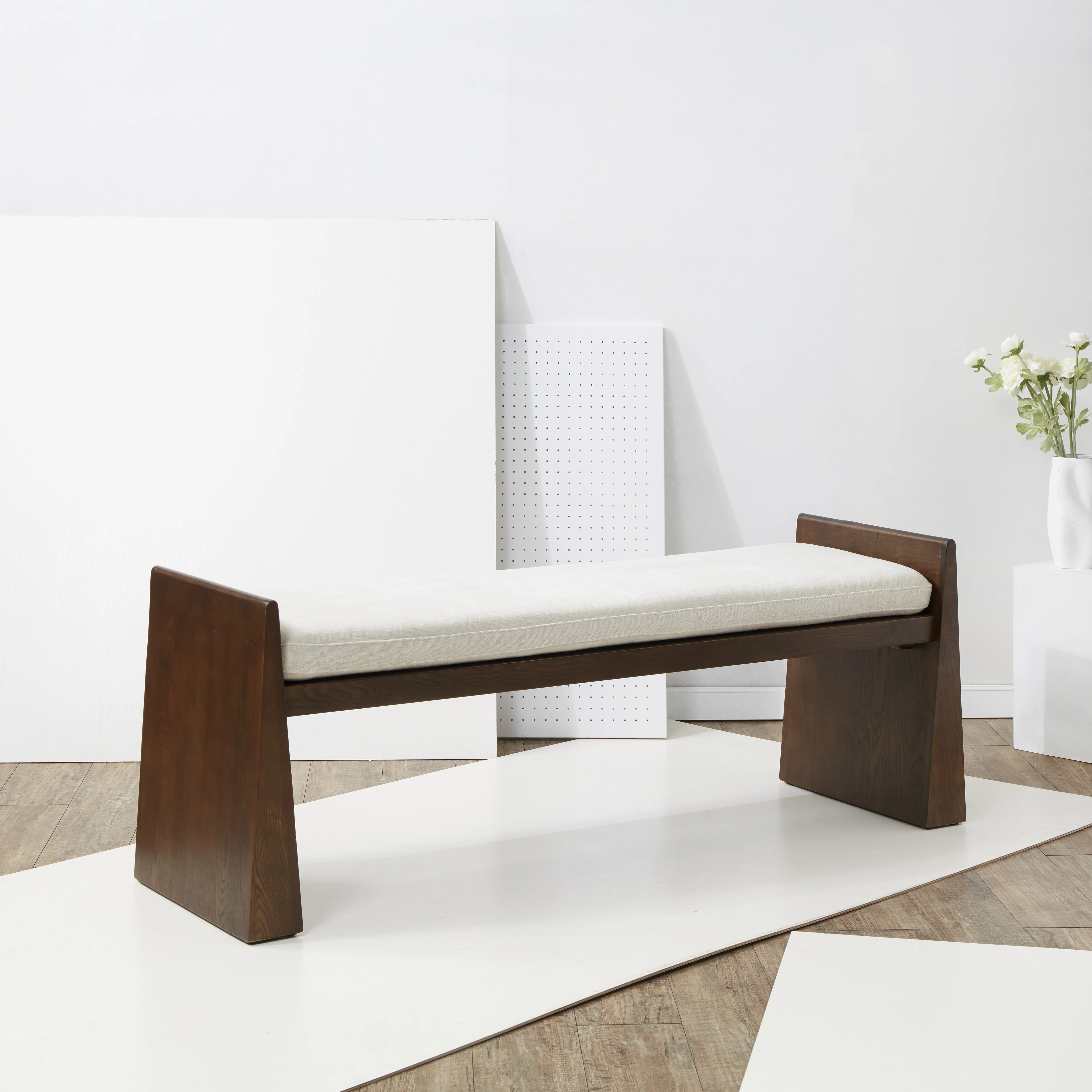 Blanchette Velvet Cushioned Wood Bench - Image 3