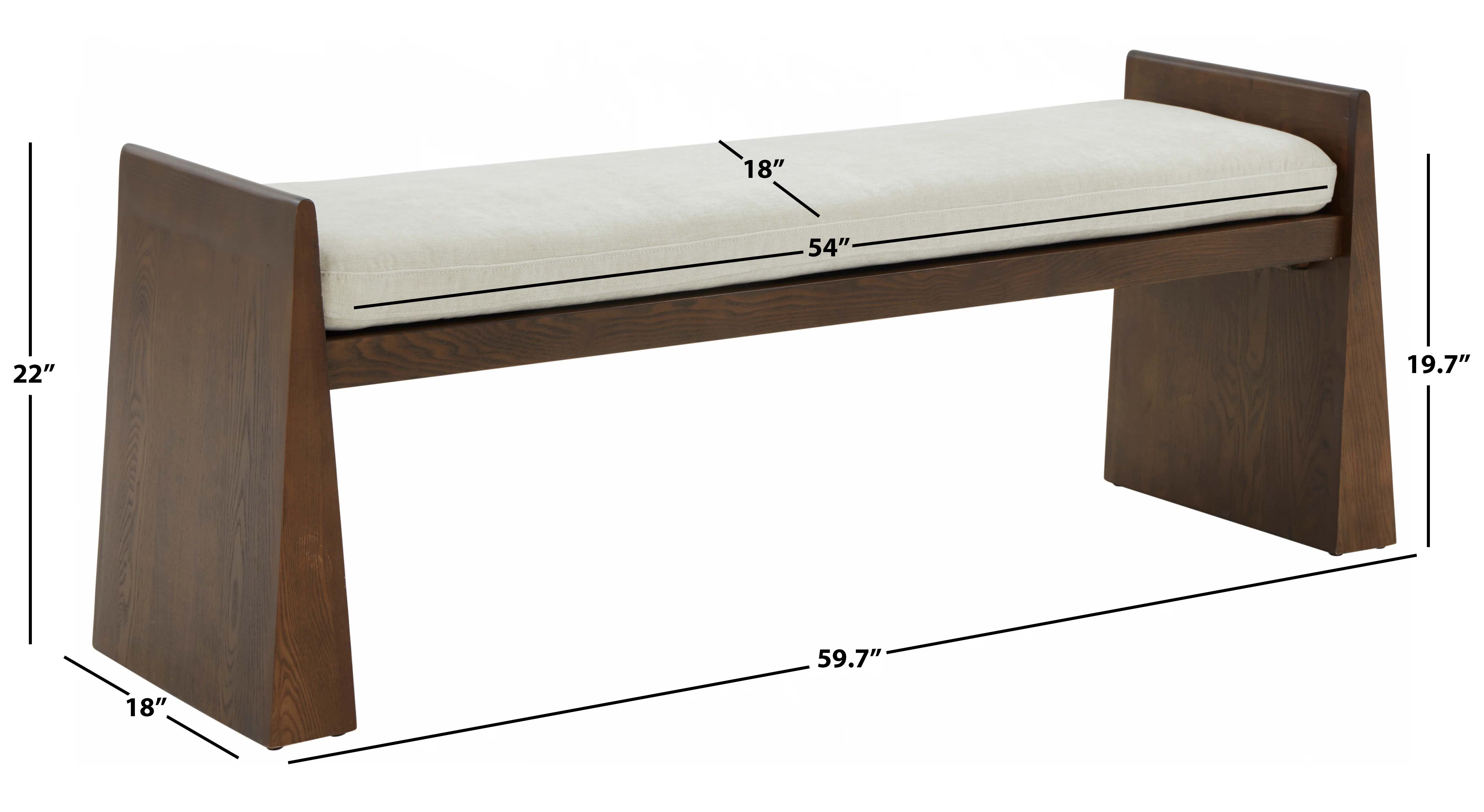 Blanchette Velvet Cushioned Wood Bench - Image 6