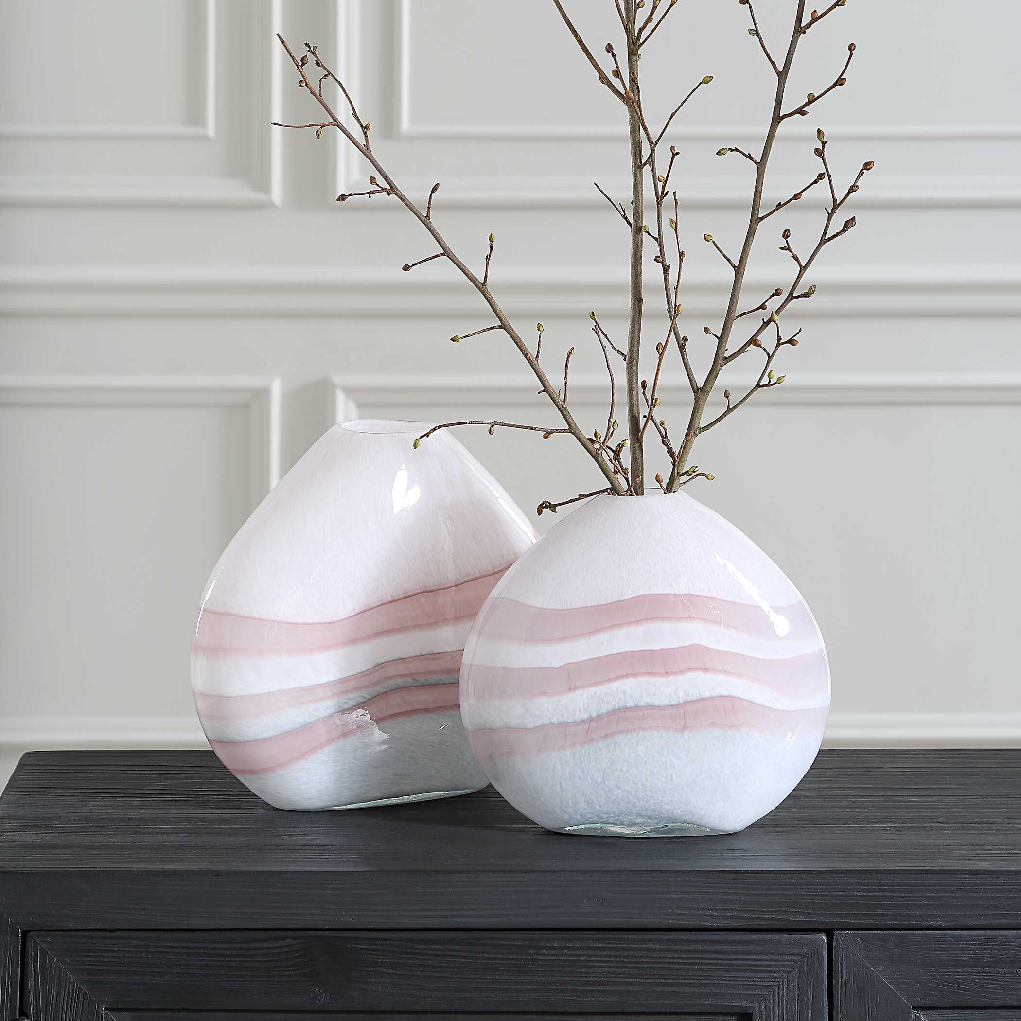 Blush Swirl Glass Vases, S/2 - Image 2