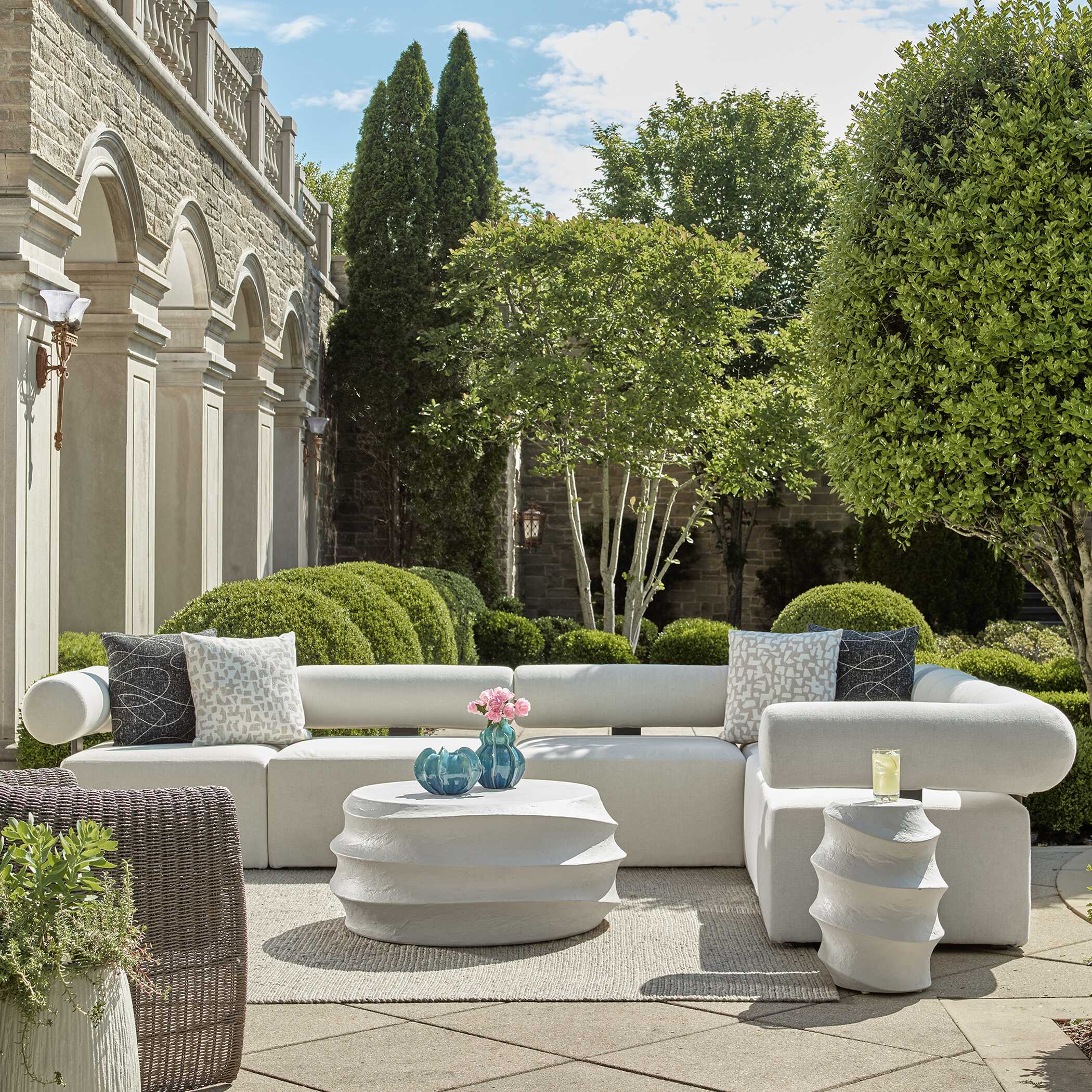 Bolster Back White Outdoor Corner Sofa - Image 2