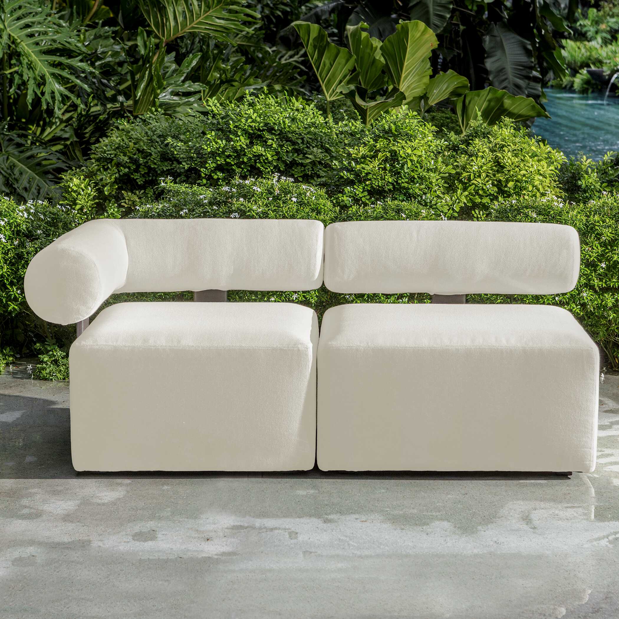 Bolster Back White Outdoor Corner Sofa - Image 4