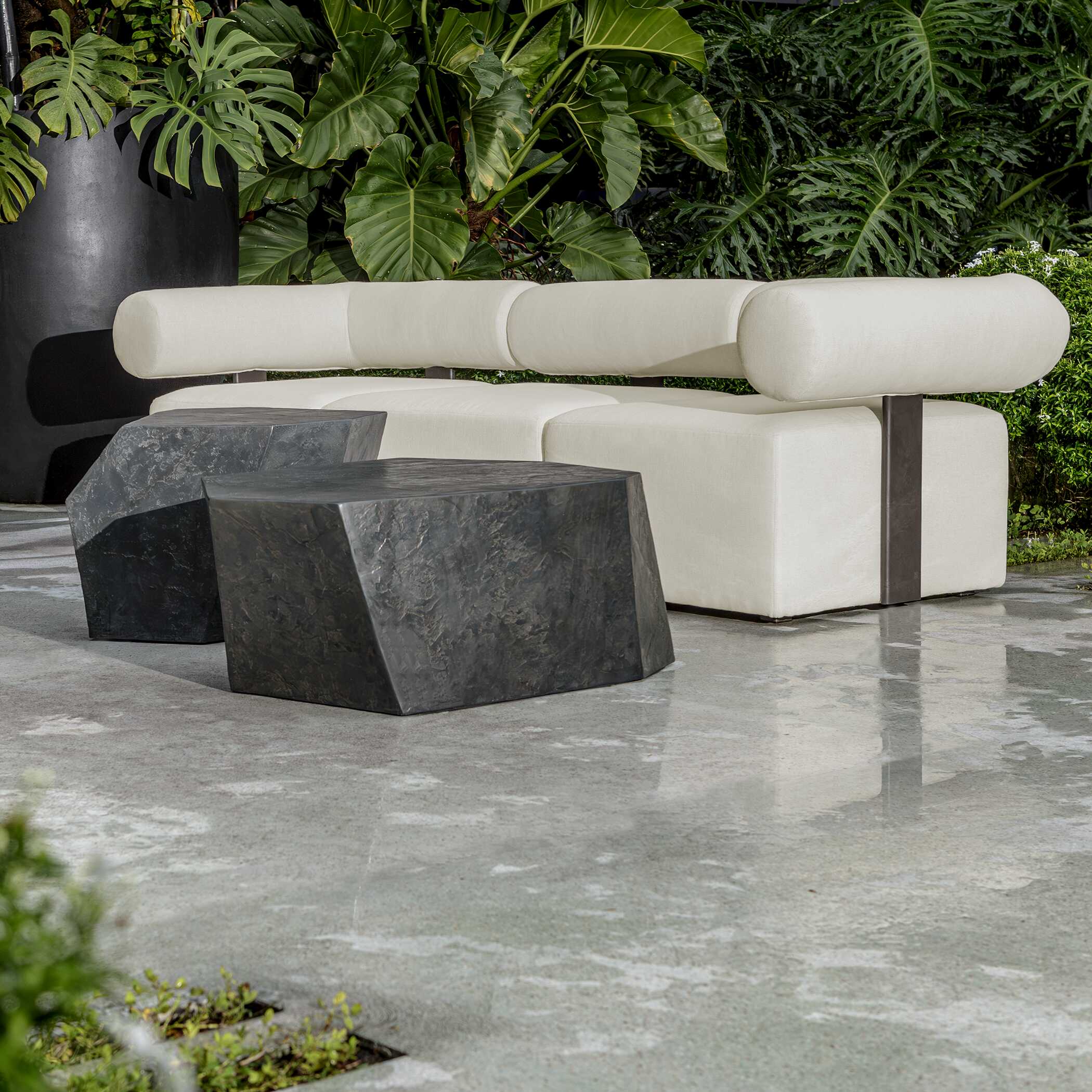 Bolster Back White Outdoor Corner Sofa - Image 5
