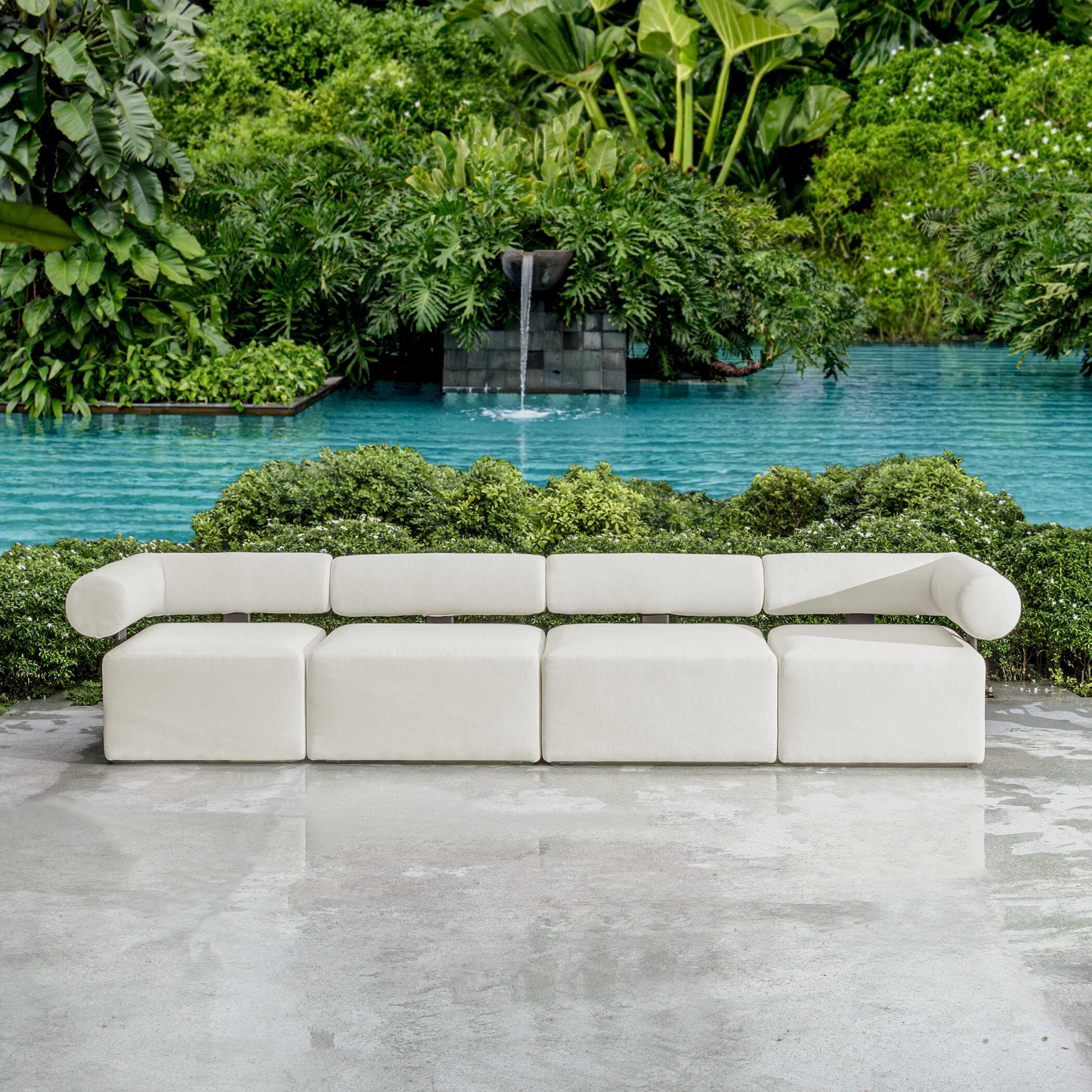 Bolster Back White Outdoor Corner Sofa - Image 6