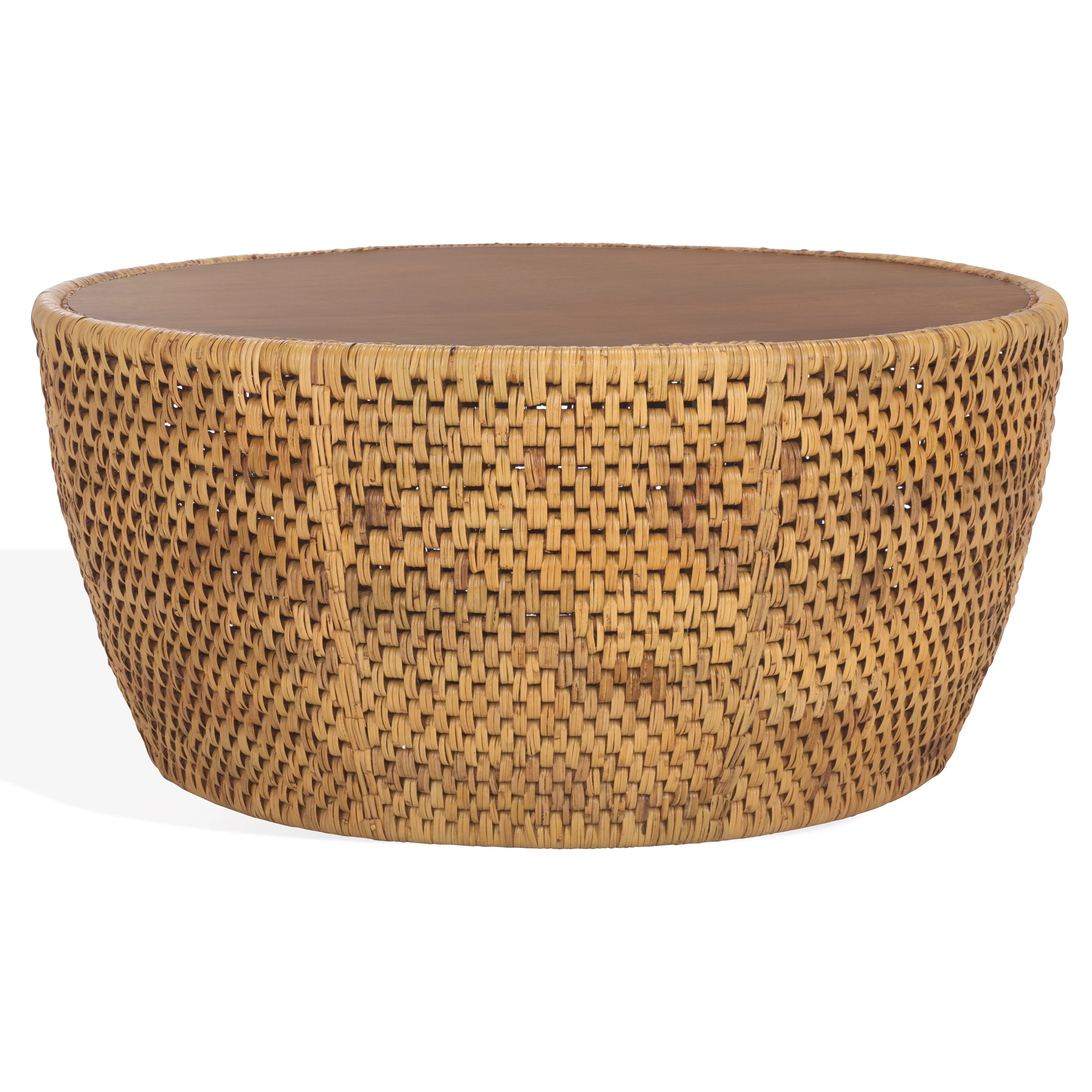 Braylen Rattan And Glass Round Coffee Table