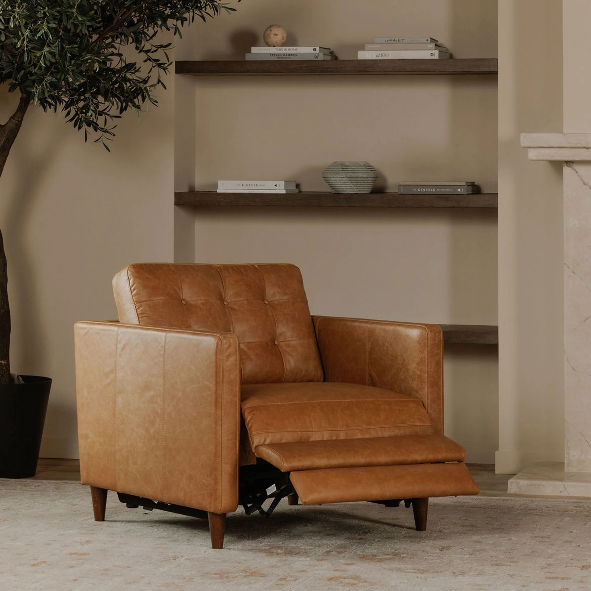 Bridgers Power Recliner Chair Tan Leather - Image 2
