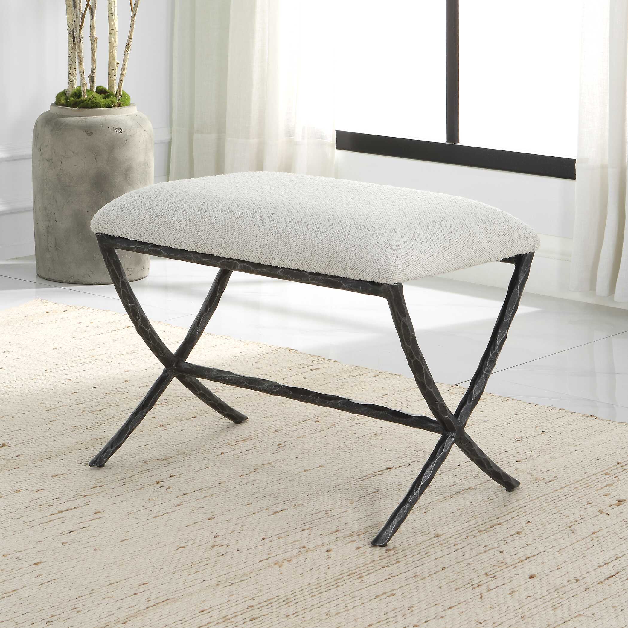 Brisby Gray Fabric Small Bench - Image 2