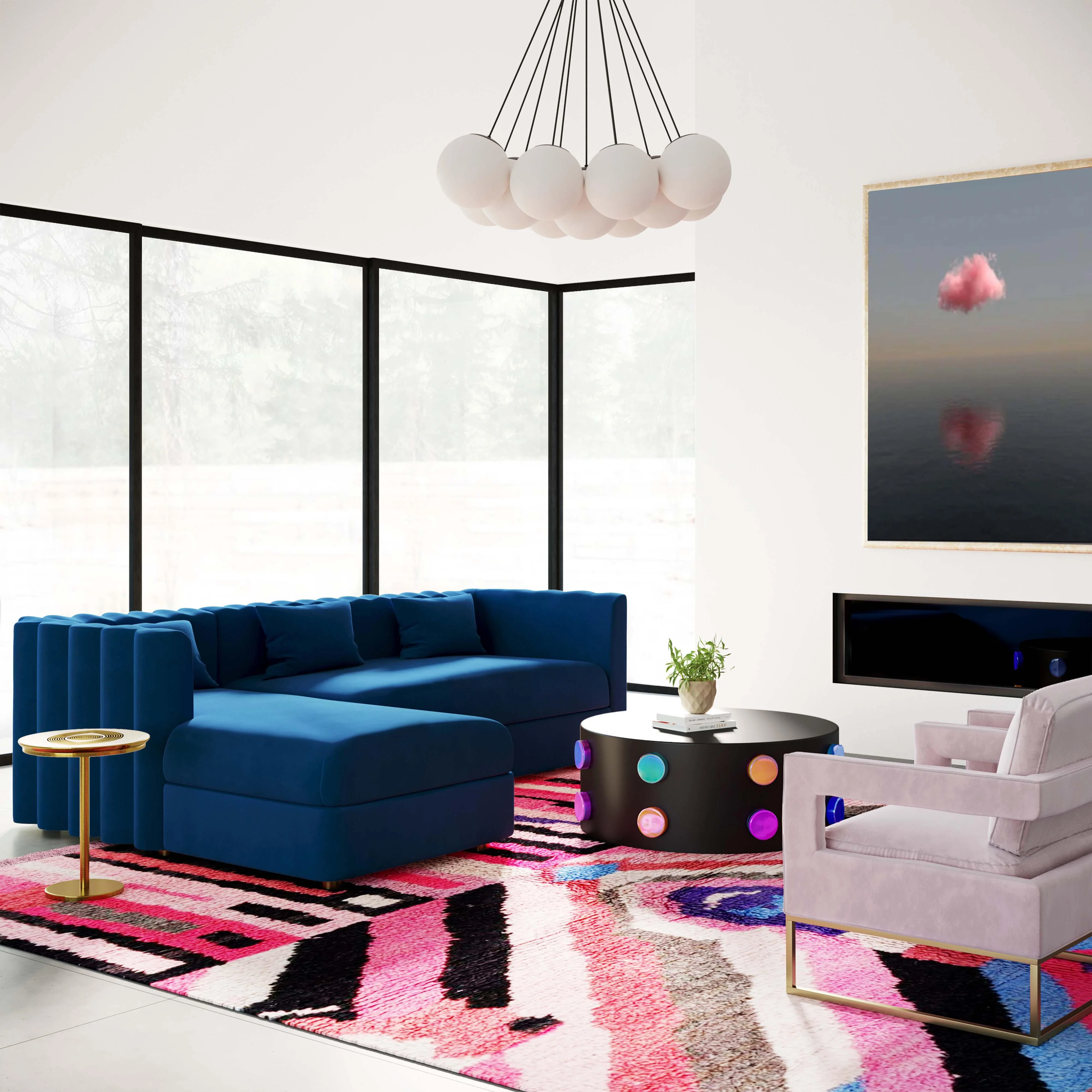 Callie Navy Velvet Sectional - LAF - Image 2