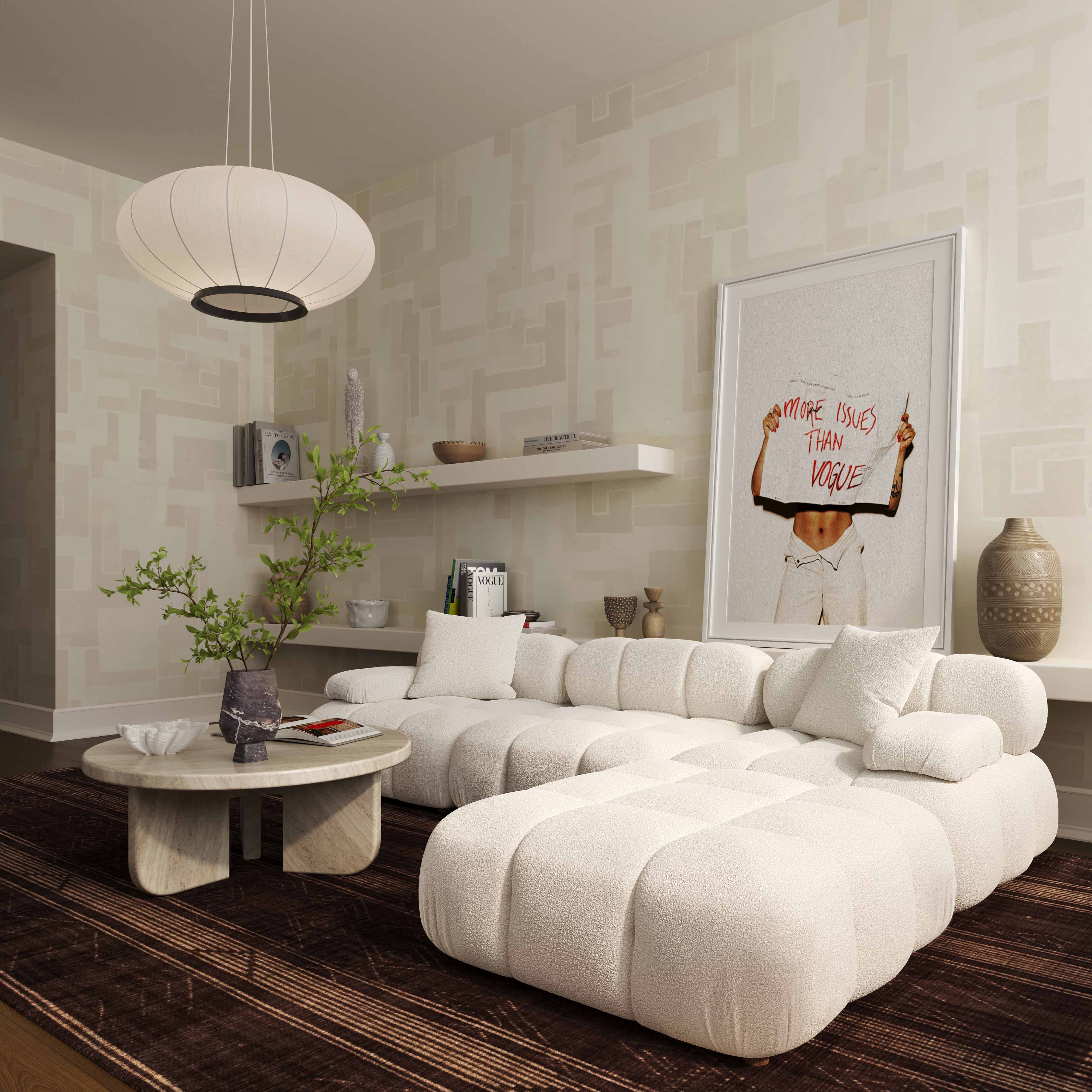 Calliope Cream Vegan Shearling 4-piece Modular Sectional - Image 2