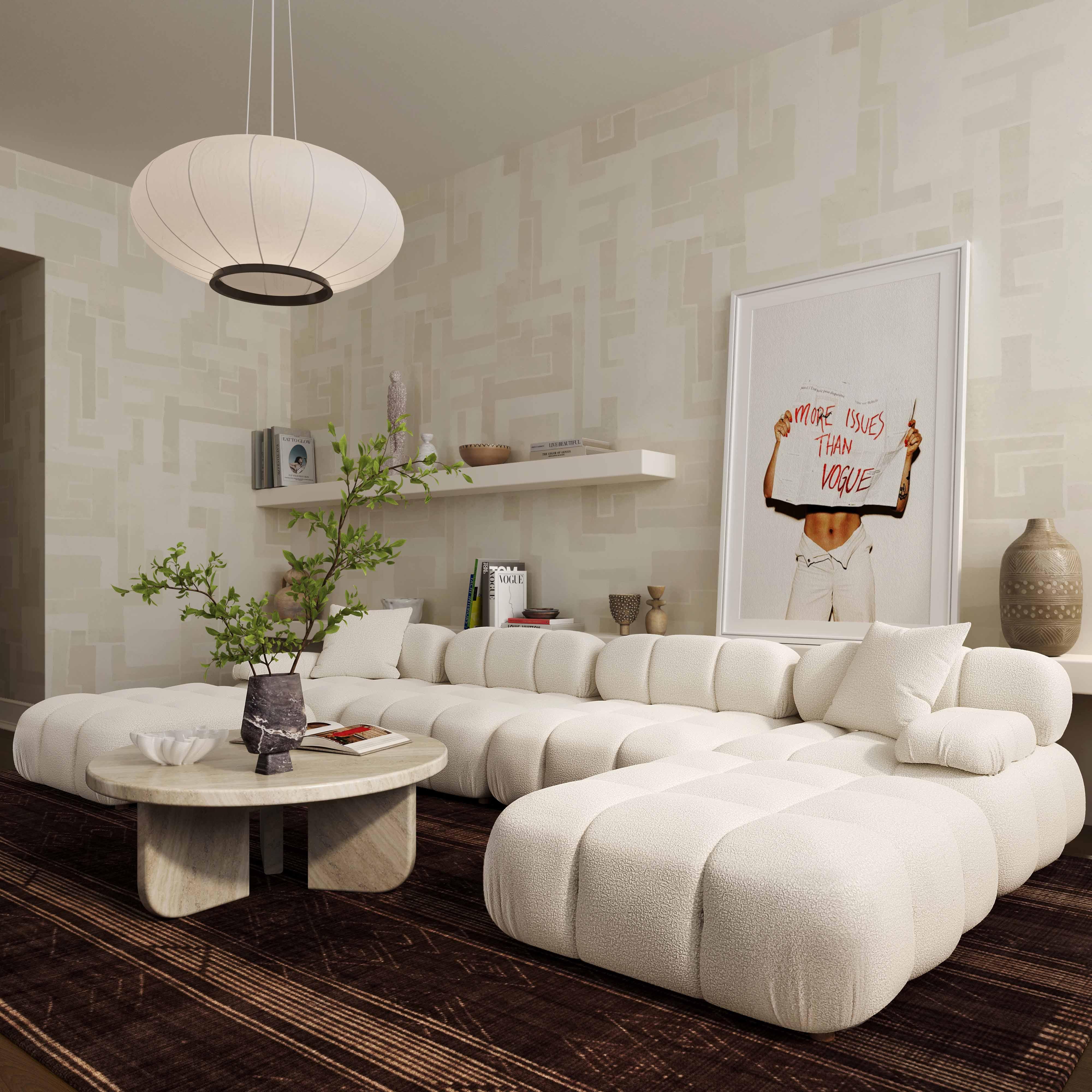 Calliope Cream Vegan Shearling 6-piece Modular U-Sectional - Image 2