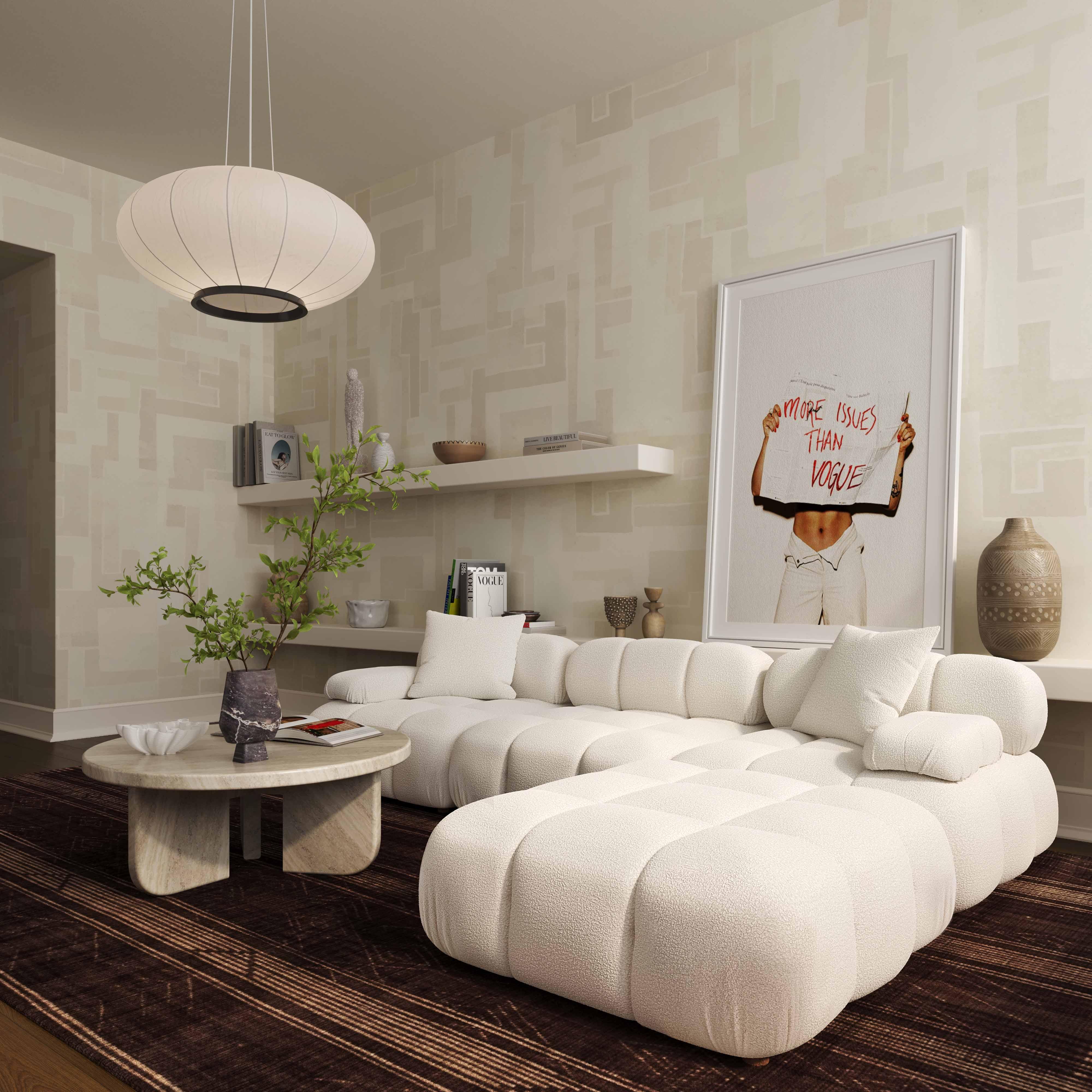 Calliope Cream Vegan Shearling Modular Corner Chair - Image 2