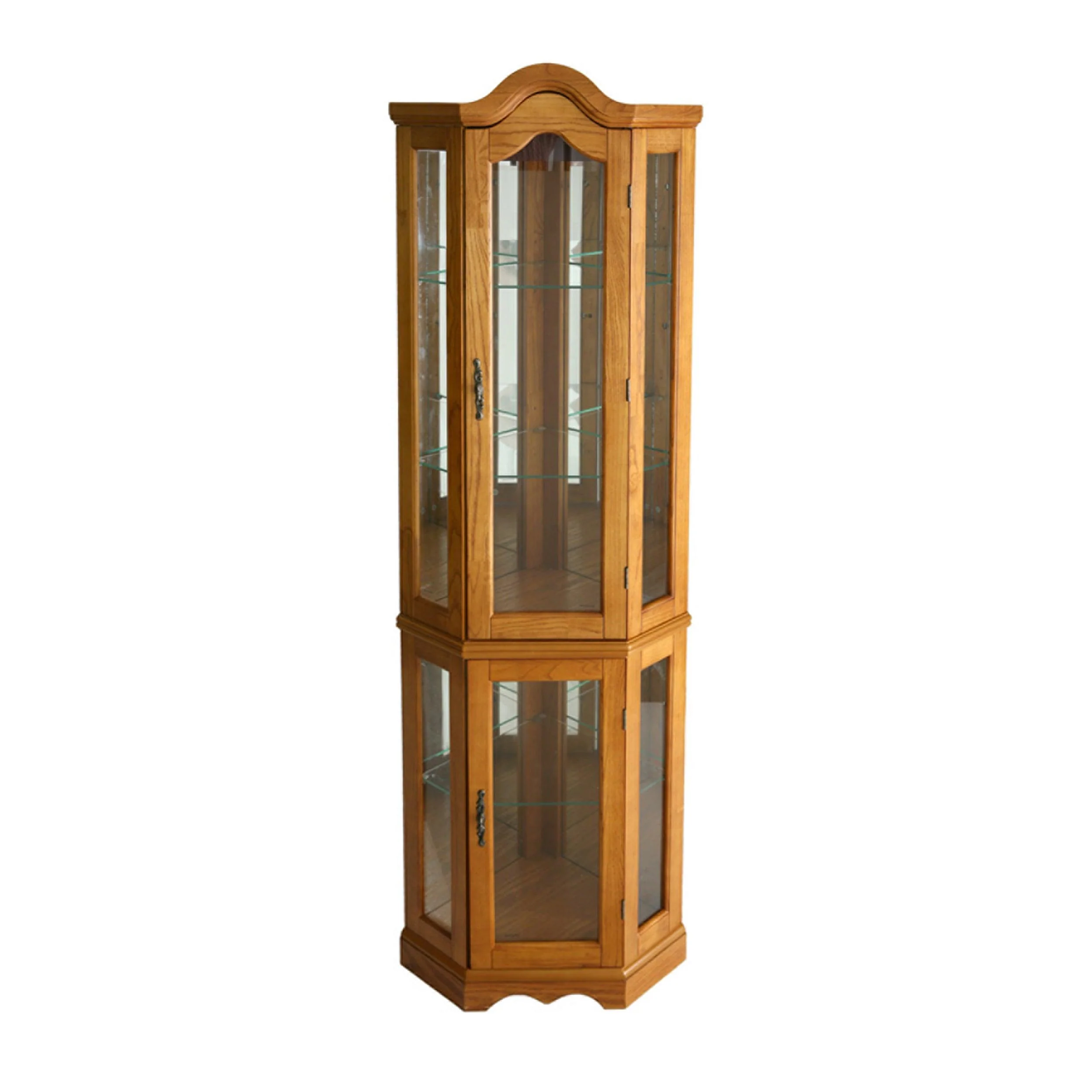 Canterdale Lighted Corner Curio Cabinet - Golden Oak