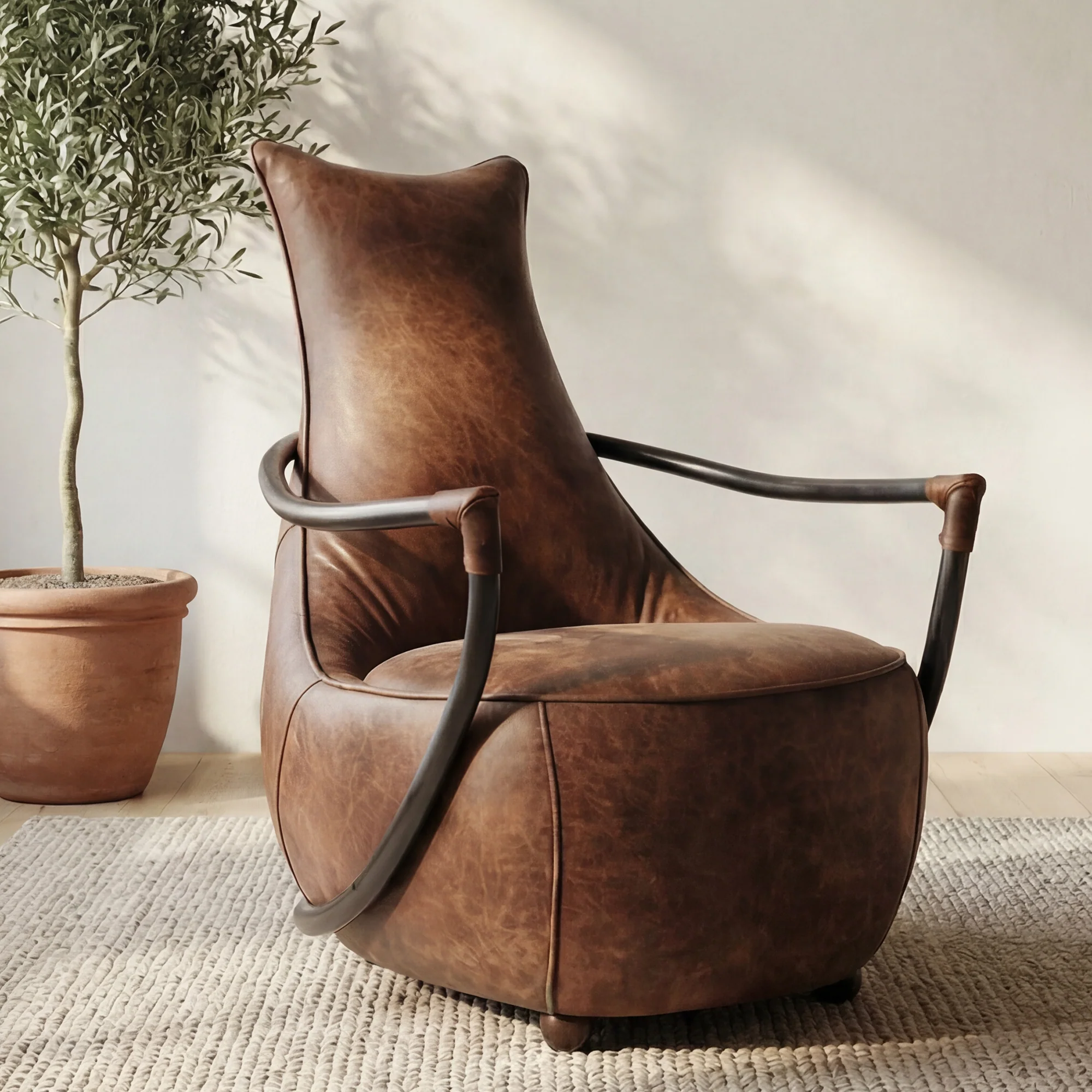 Carlisle Club Chair Grazed Brown Leather - Image 2